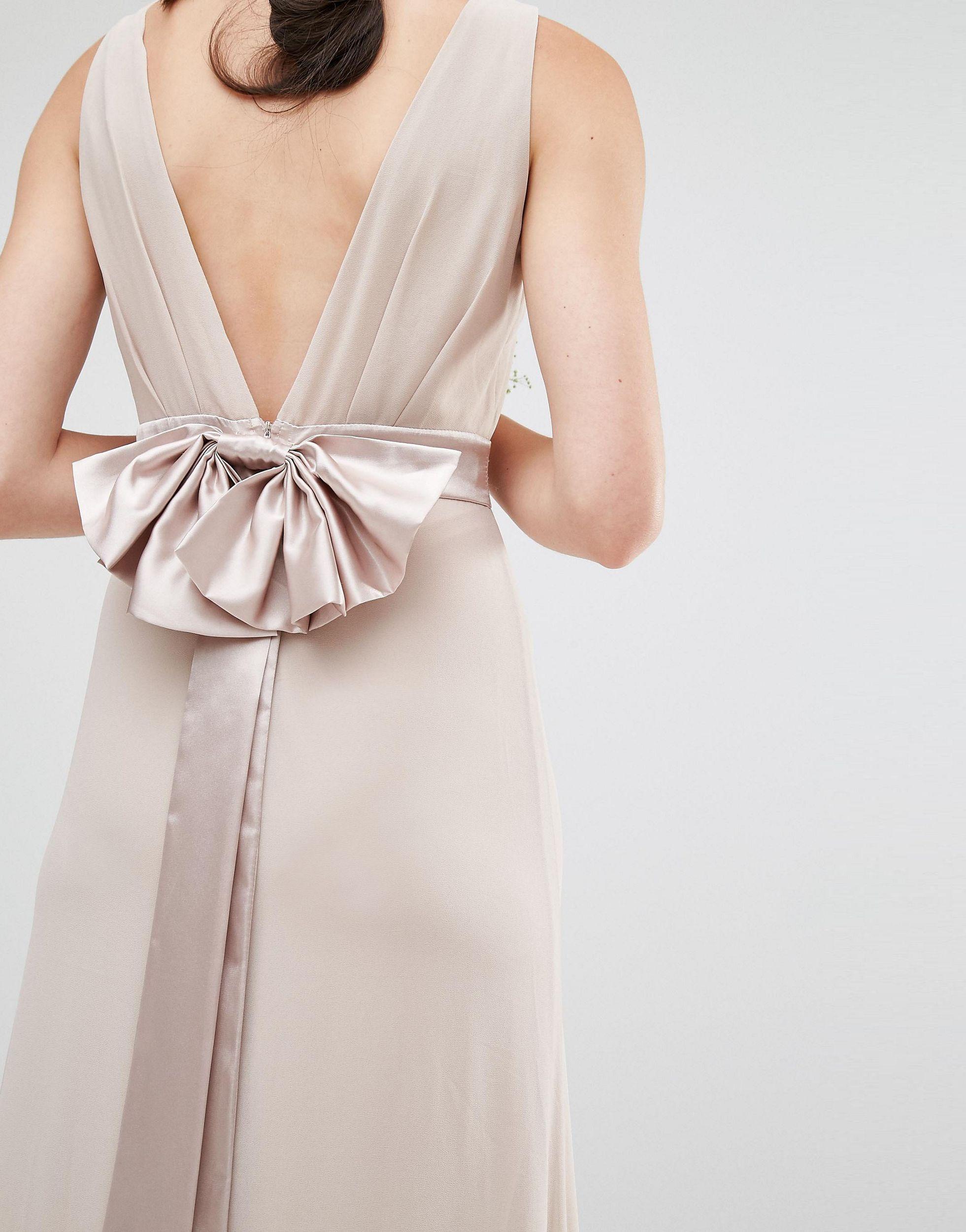 tfnc sateen bow back maxi bridesmaid dress in pink