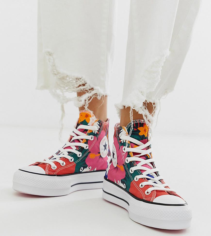 Converse Chuck Taylor Hi Platform Floral Print Trainers in Red | Lyst