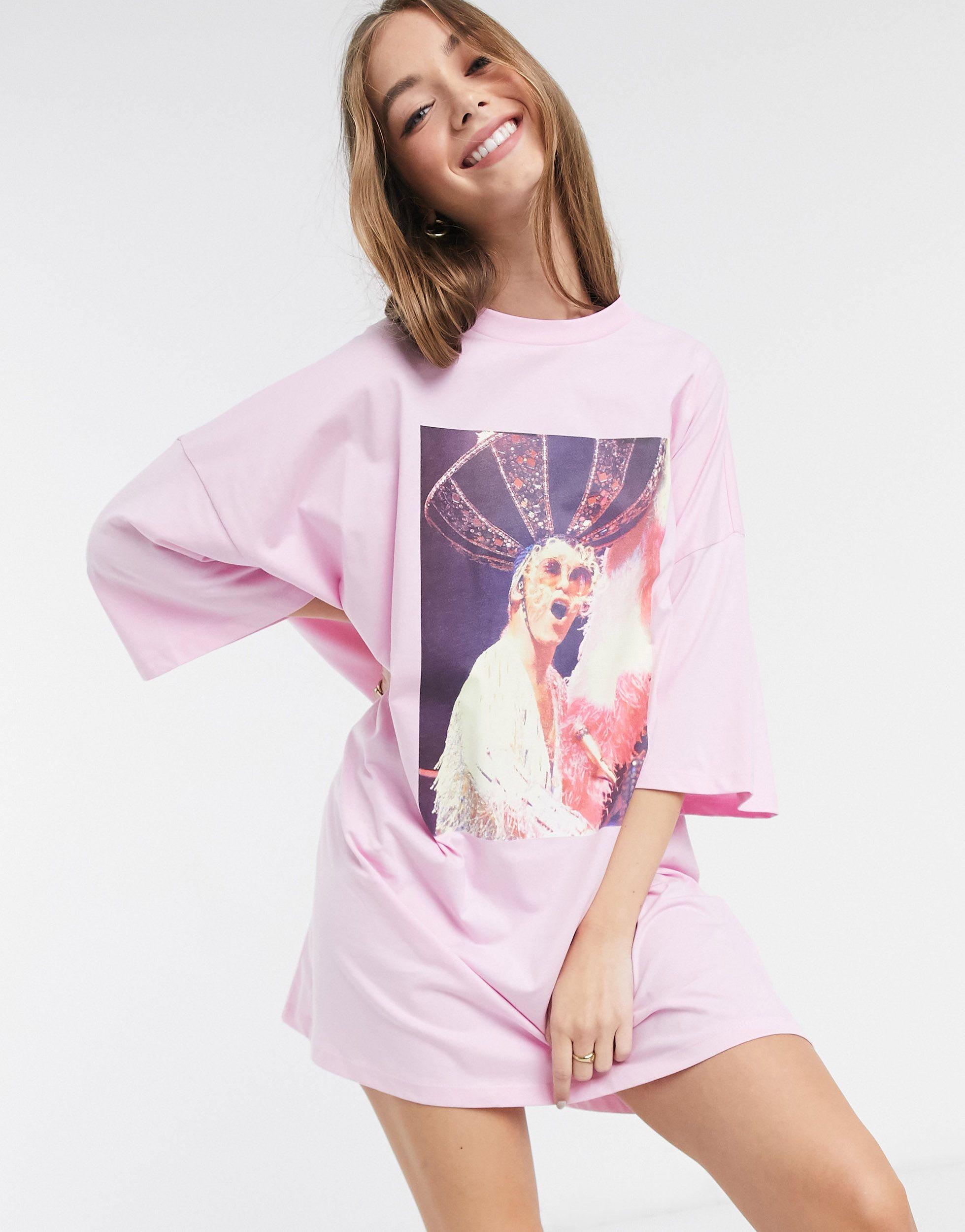 ASOS Oversized T-shirt Dress With Elton John Photographic Print in Pink |  Lyst