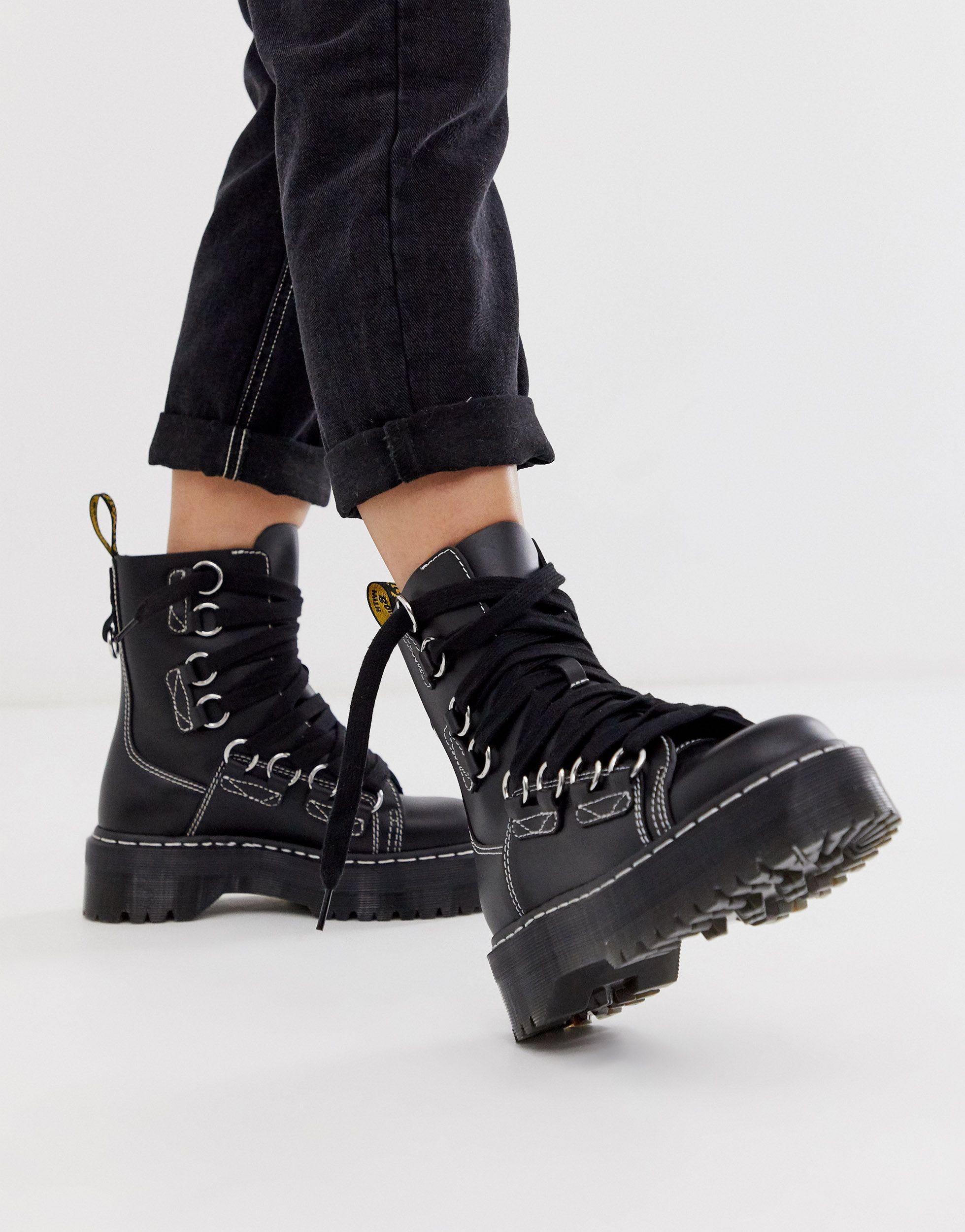 Dr. Martens Jadon Xl Chunky Wide Lace Leather Ankle Boots in Black - Lyst