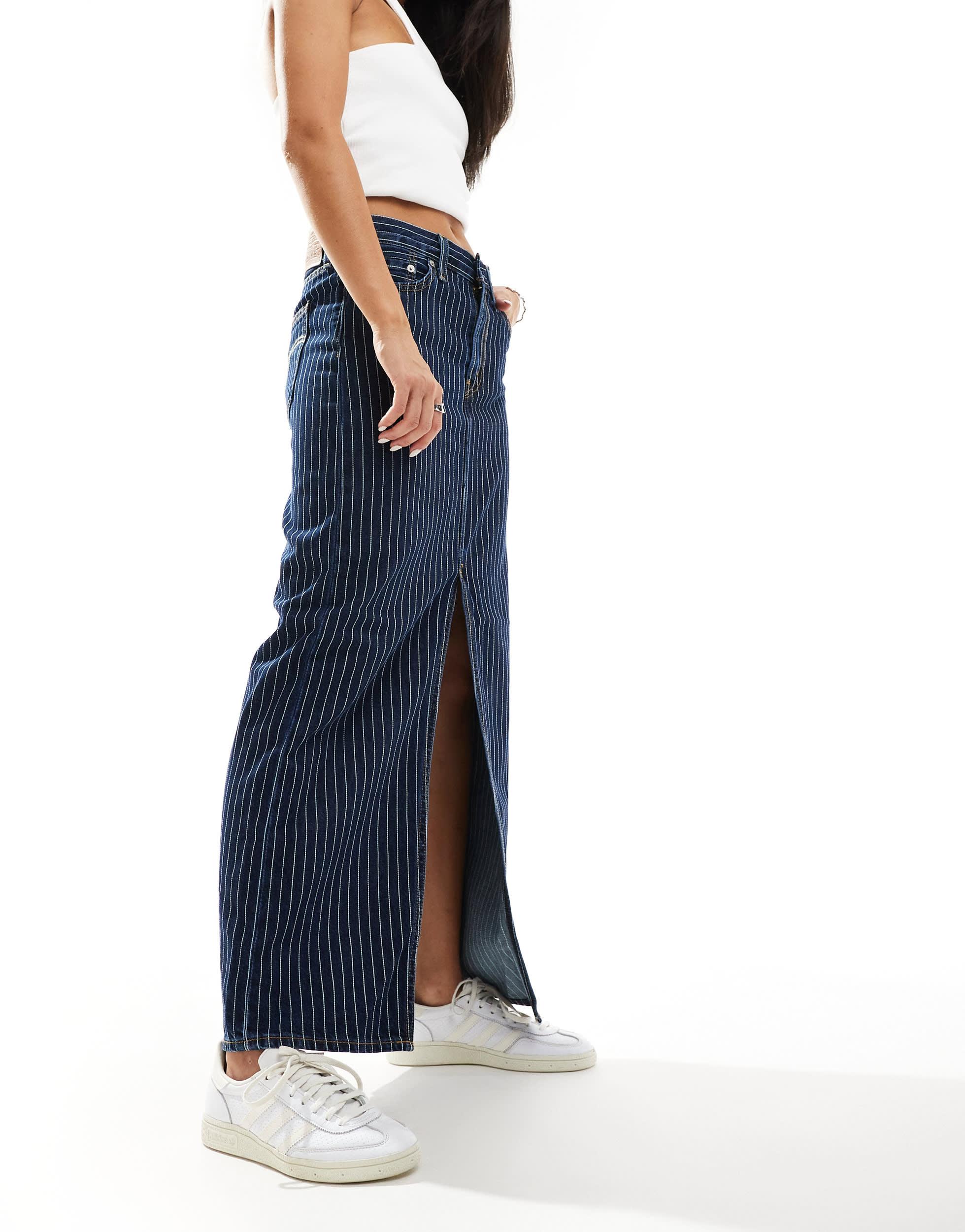 Levi's Ankle Column Stripe Denim Skirt in Blue Lyst