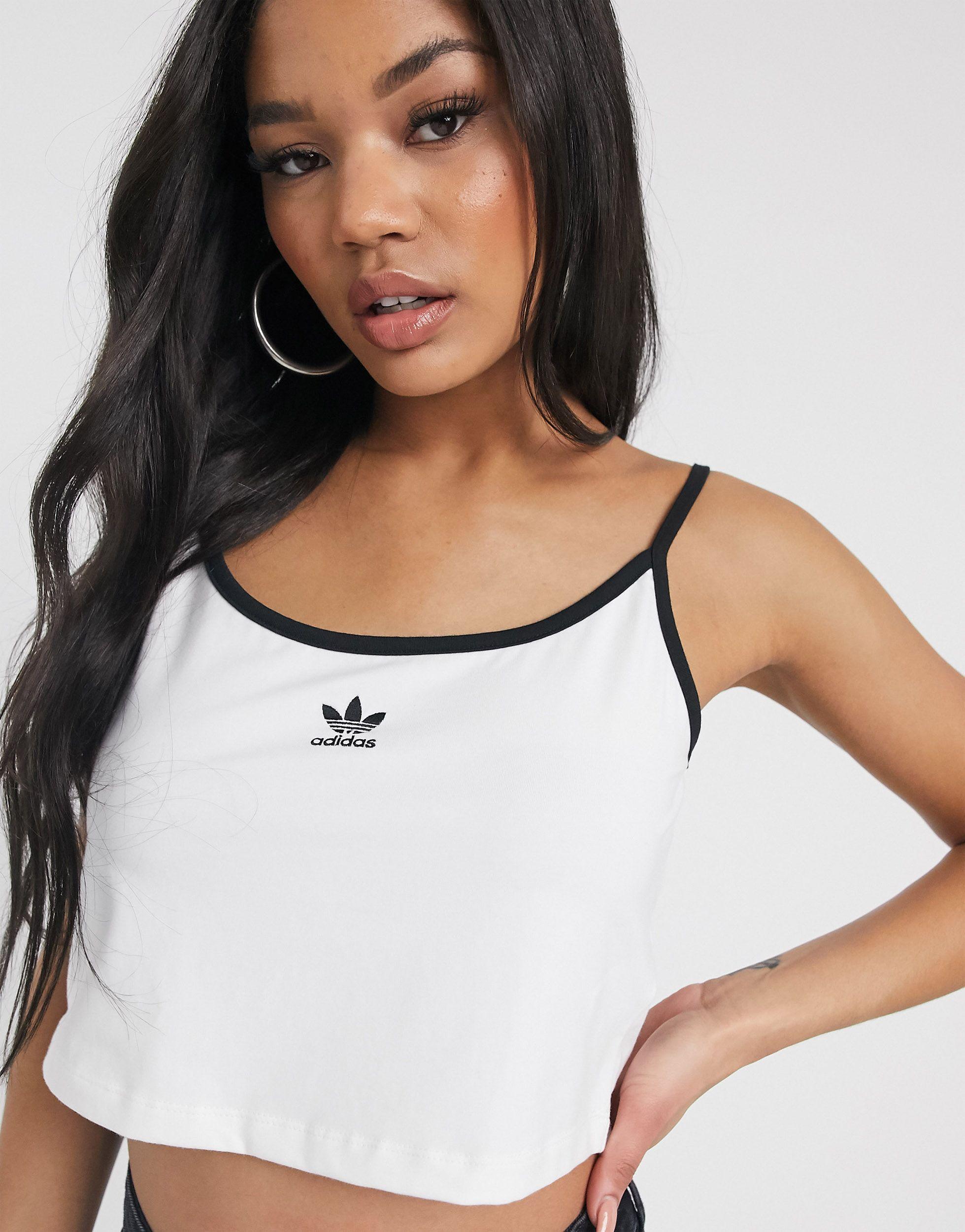 adidas Originals Cotton Trefoil Cropped Strap Top in White - Lyst