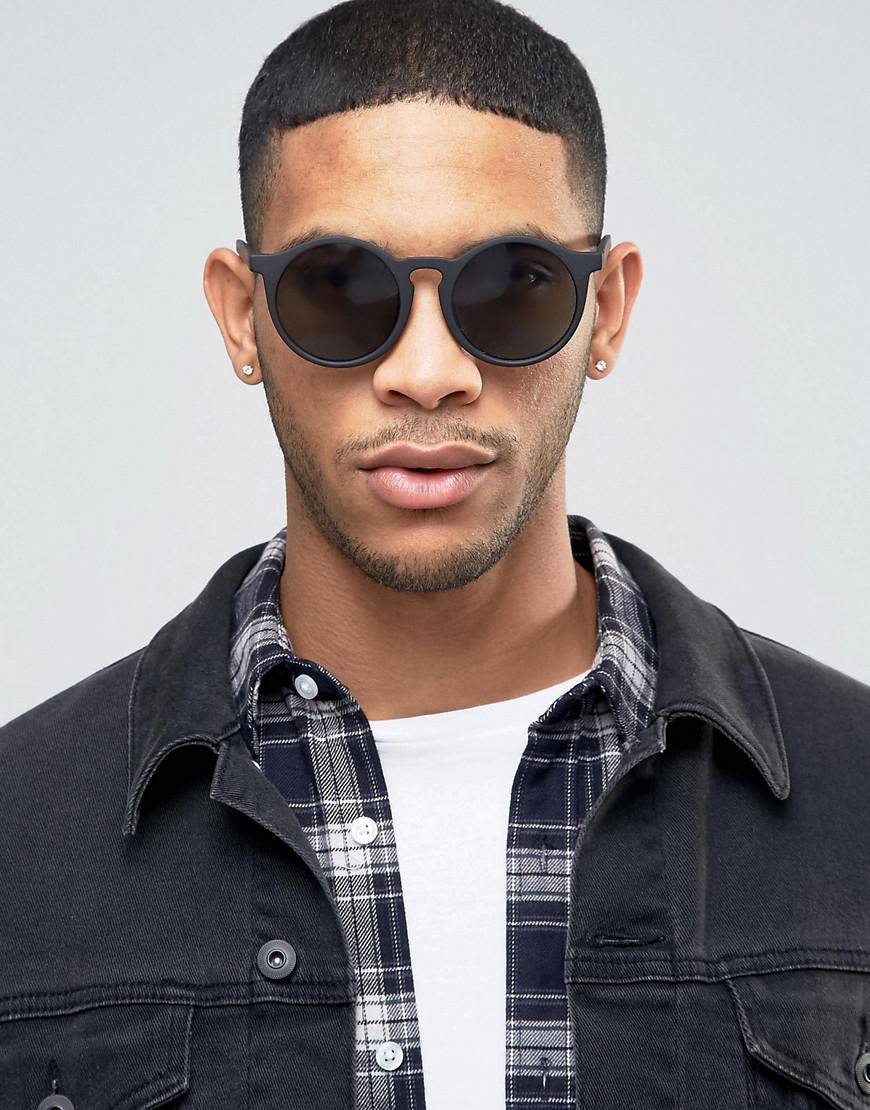 ASOS Oversized Round Sunglasses In Rubberised Black With Flat Lens for Men  | Lyst