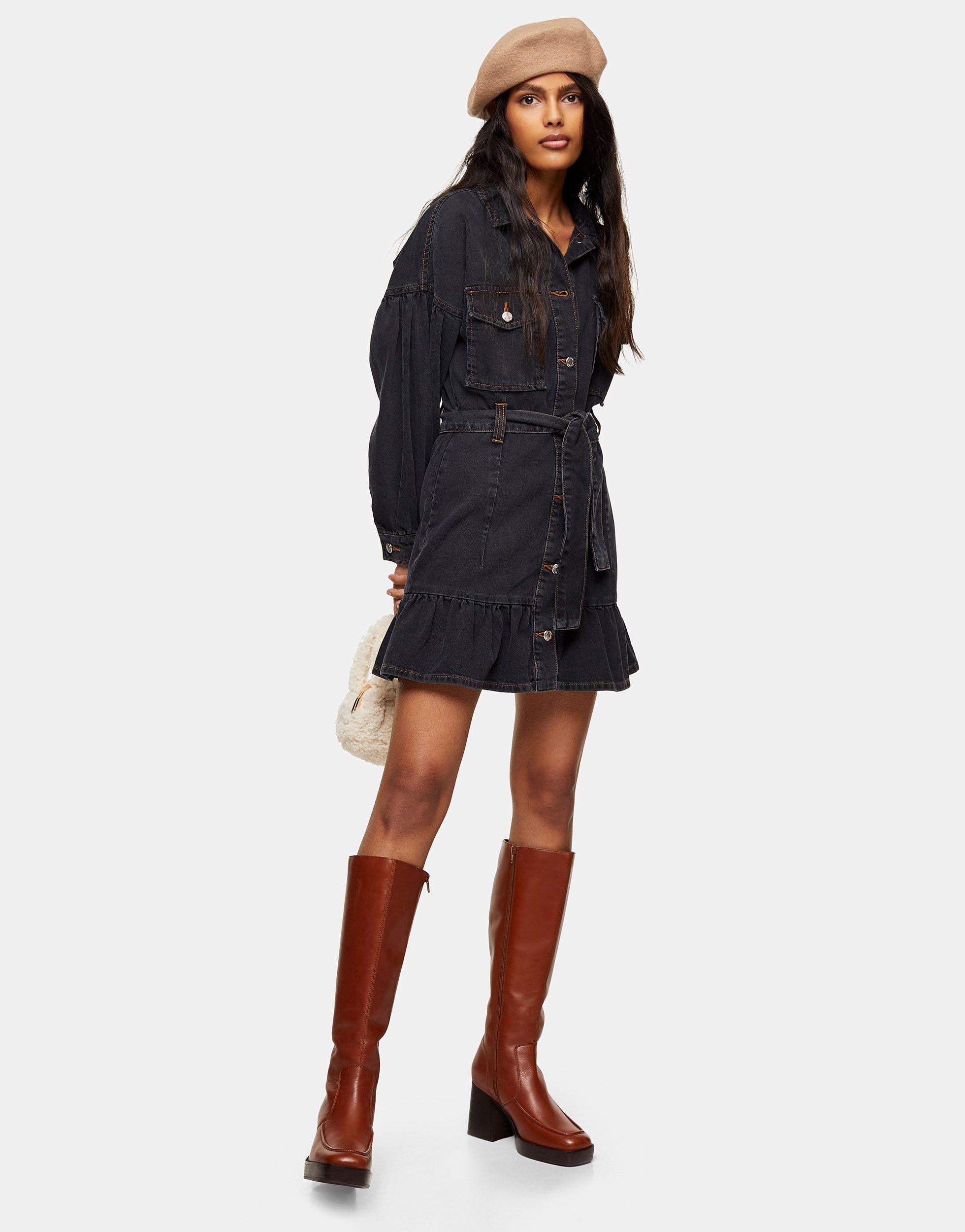 TOPSHOP Utility Frill Denim Dress in 