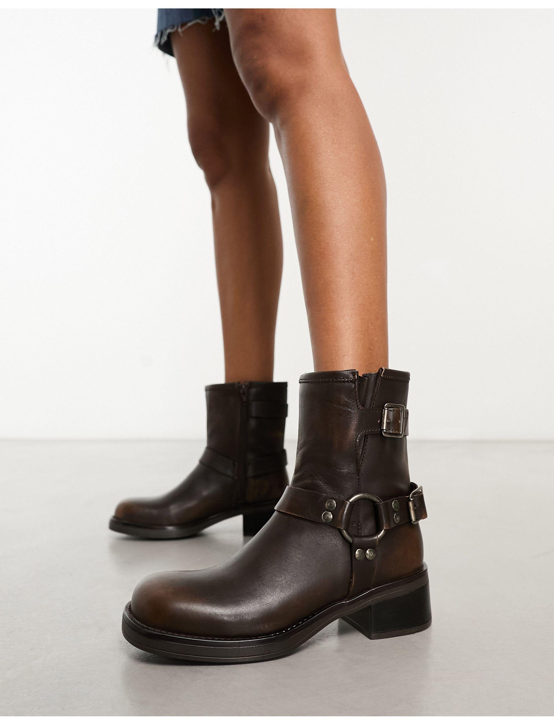 Buy Celtic & Co. Womens Brown Block Heel Biker Boots from Next Luxembourg