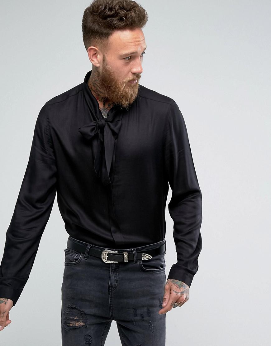 ASOS Regular Fit Shirt With Pussy Bow in Black for Men | Lyst