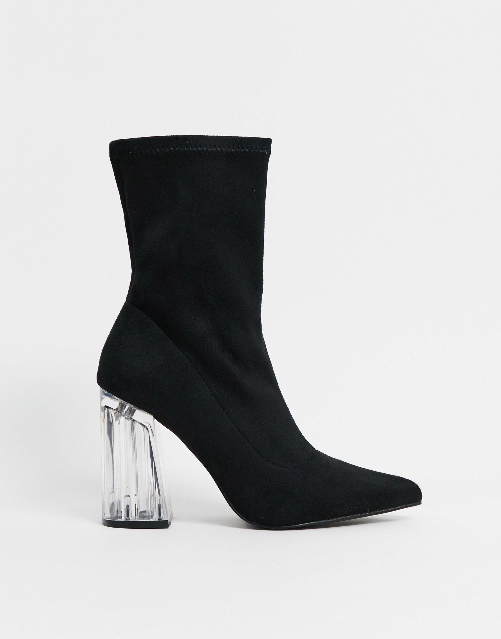 Botas tipo calcetín en punta color negro con tacón transparente Truffle  Collection de color Negro - Lyst
