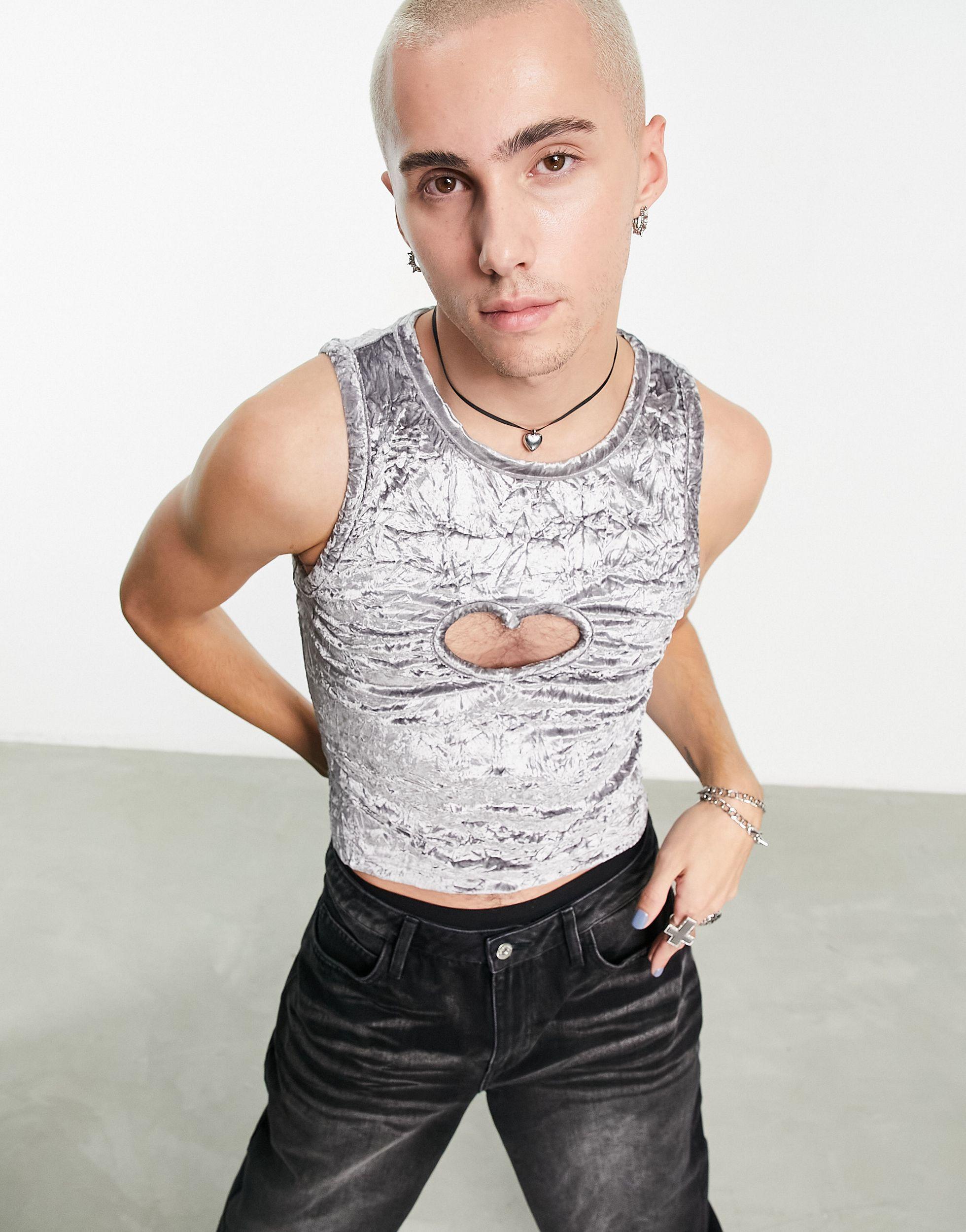 Collusion Crushed Velvet Vest With Cut Out Heart in White for Men | Lyst