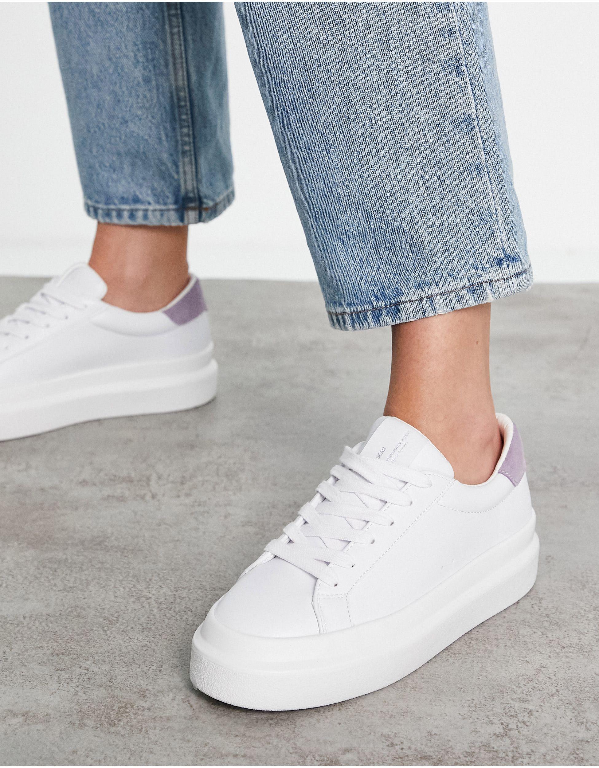 Pull&Bear Flatform Trainers With Nude Back Tab in White | Lyst