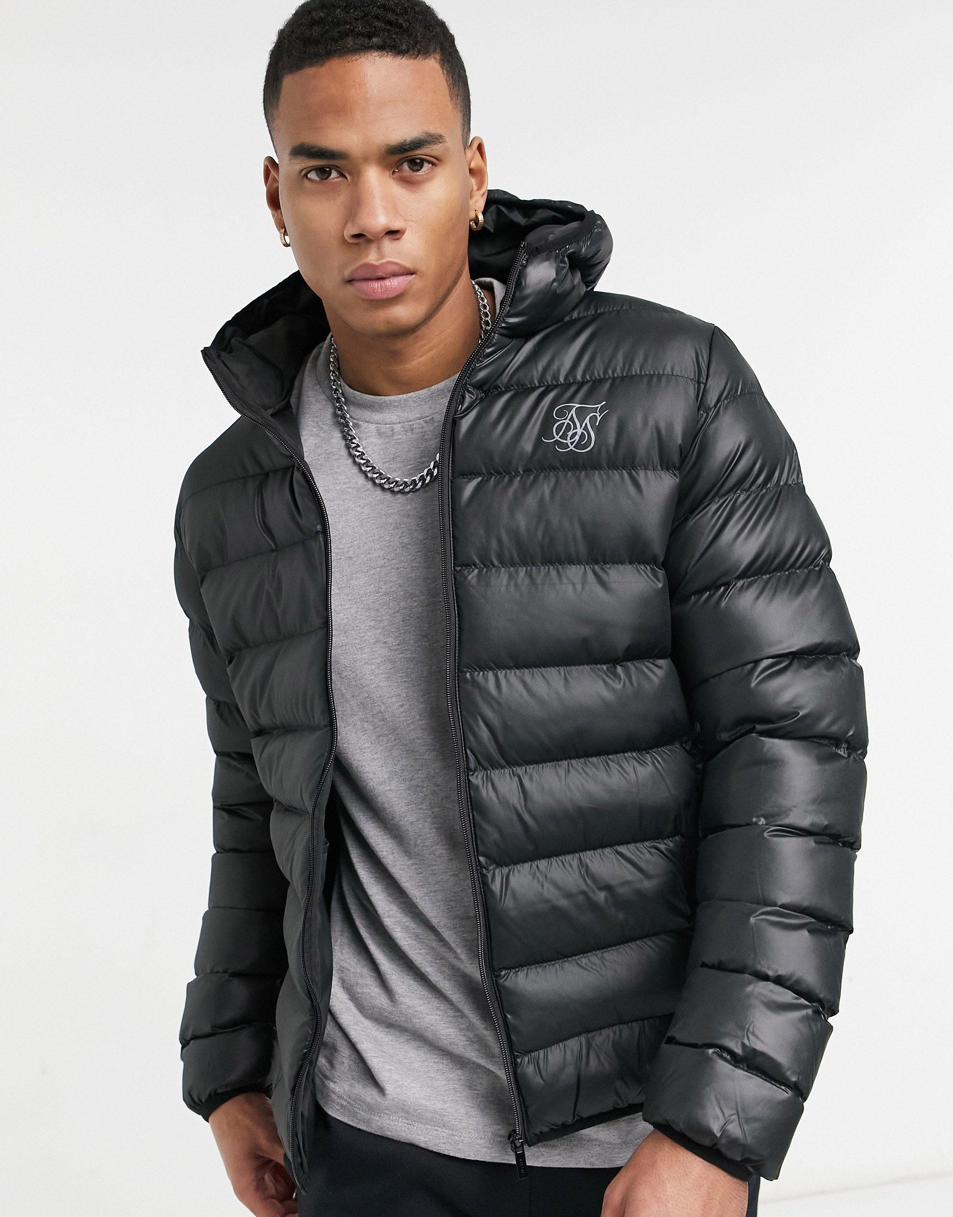 SIKSILK Atmosphere Ribbed Puffer Jacket in Black for Men | Lyst