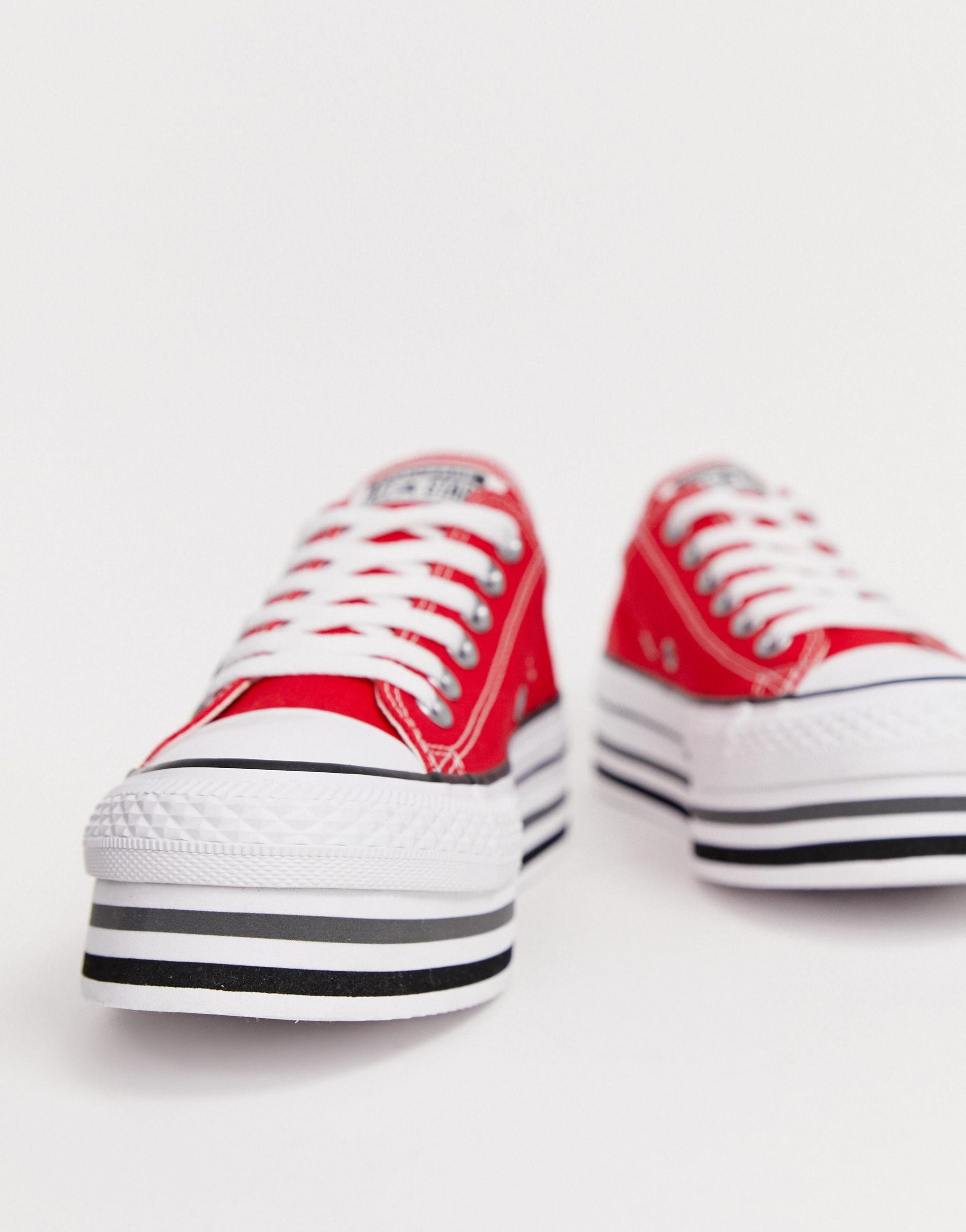 Converse Canvas Chuck Taylor All Star Platform Layer Red Trainers | Lyst