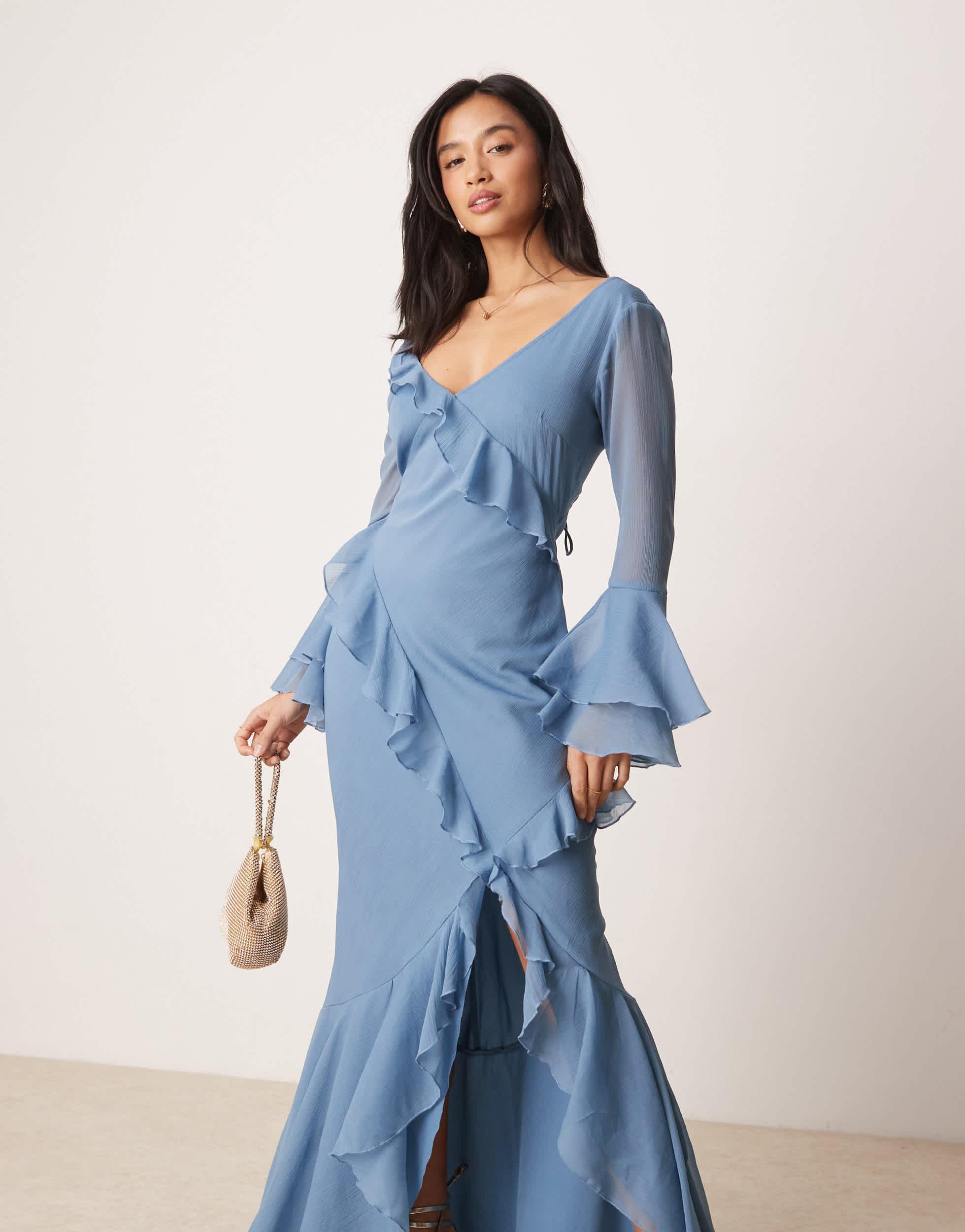 Asos Design Teal Long Sleeve Maxi Dress ASOS Asos Design Petite V