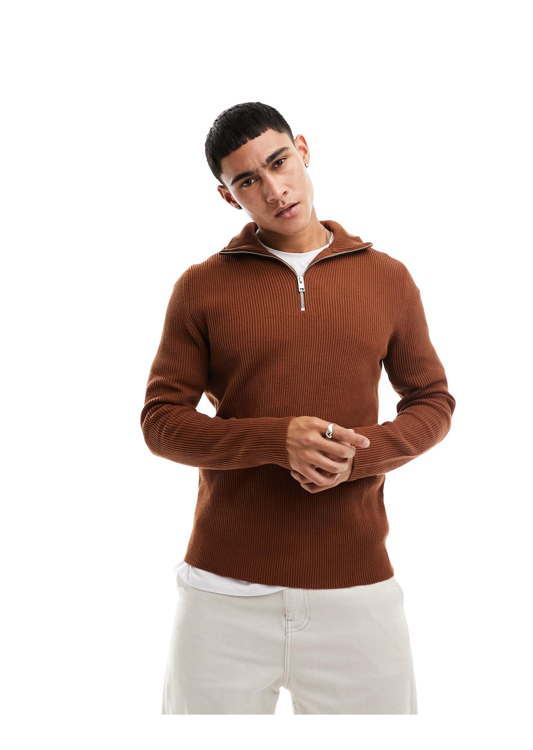 Premium - maglione a coste con zip corta da Uomo di Jack & Jones in Marrone  | Lyst