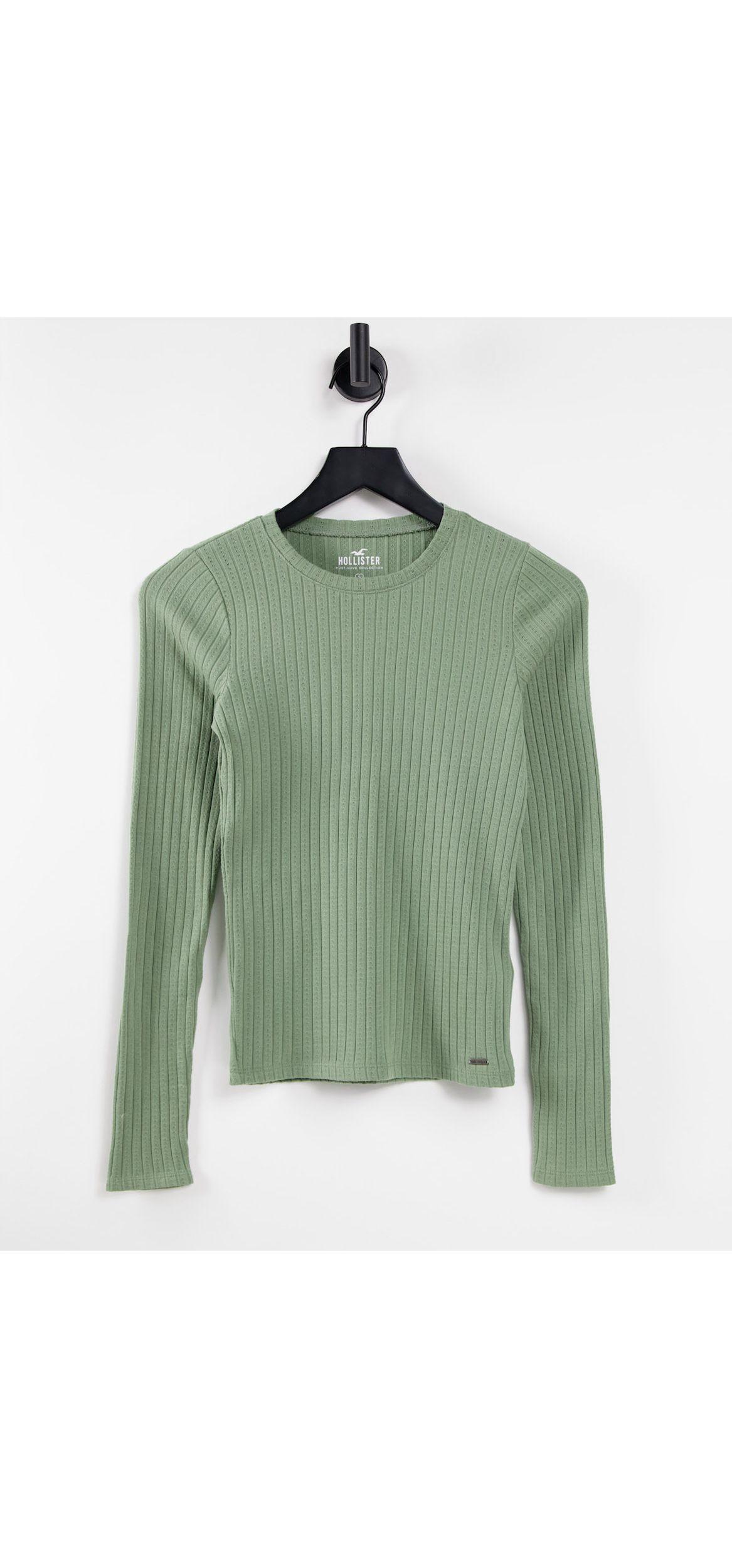 Hollister Long Sleeve Slim Rib T-shirt in Green | Lyst UK