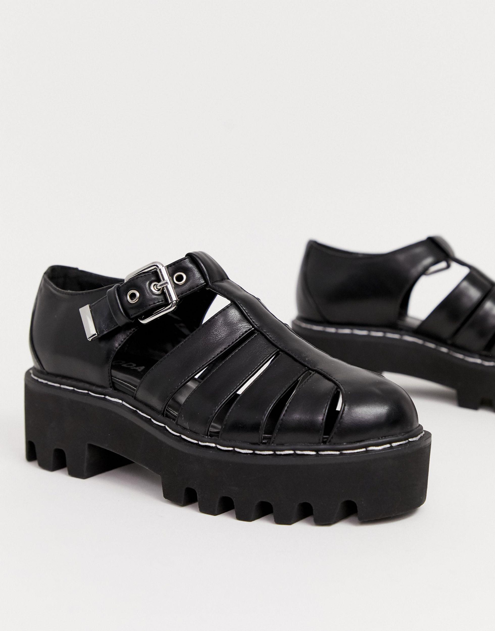 black caged platform sandals