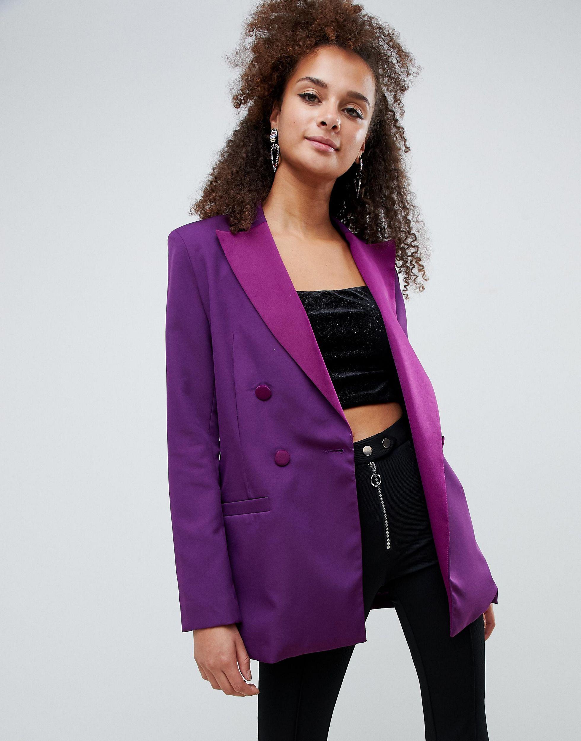 Blazer violaBershka in Satin di colore Viola | Lyst