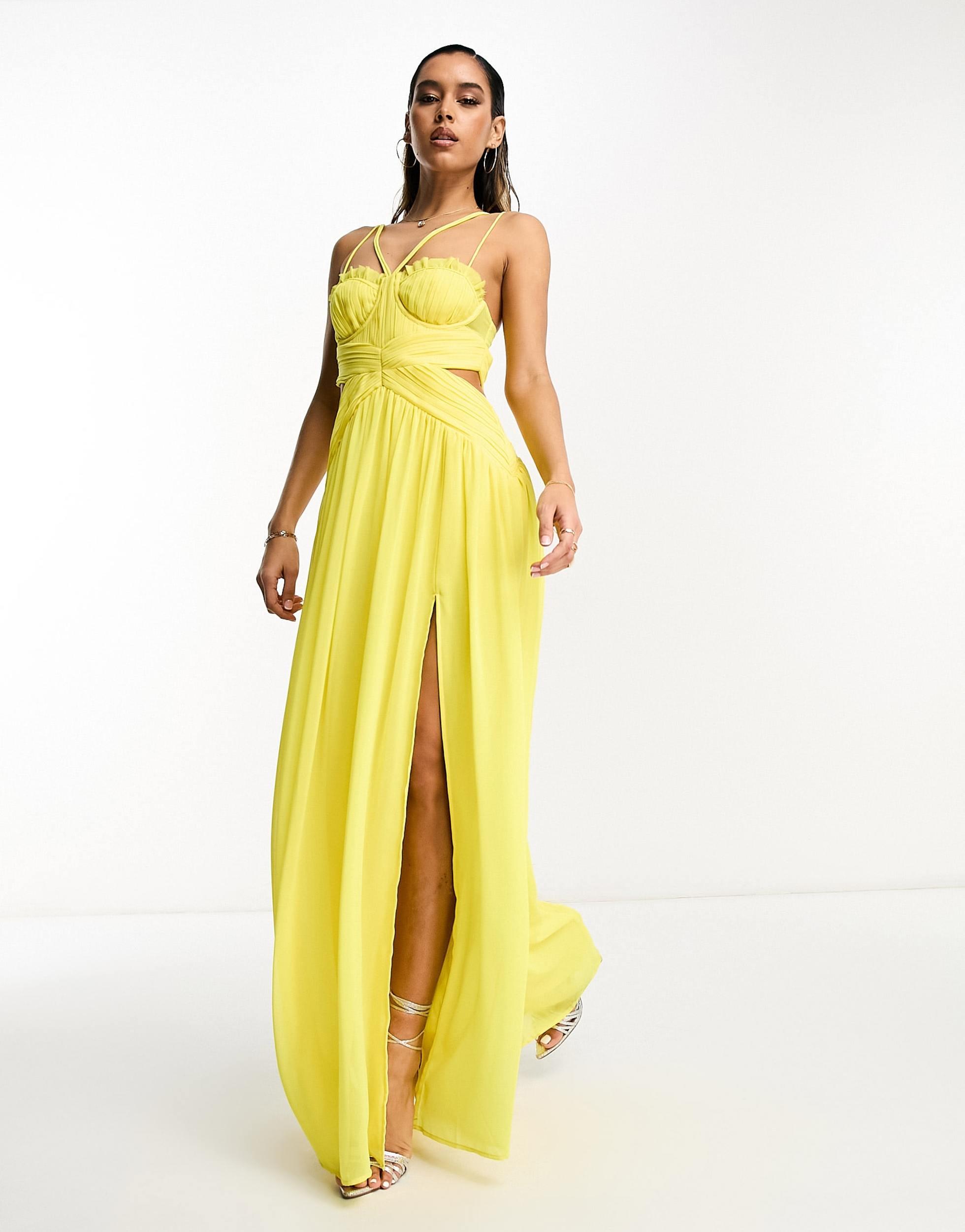 ASOS Ruched Bust Strappy Cut Out Maxi Skater Dress in Yellow Lyst Australia