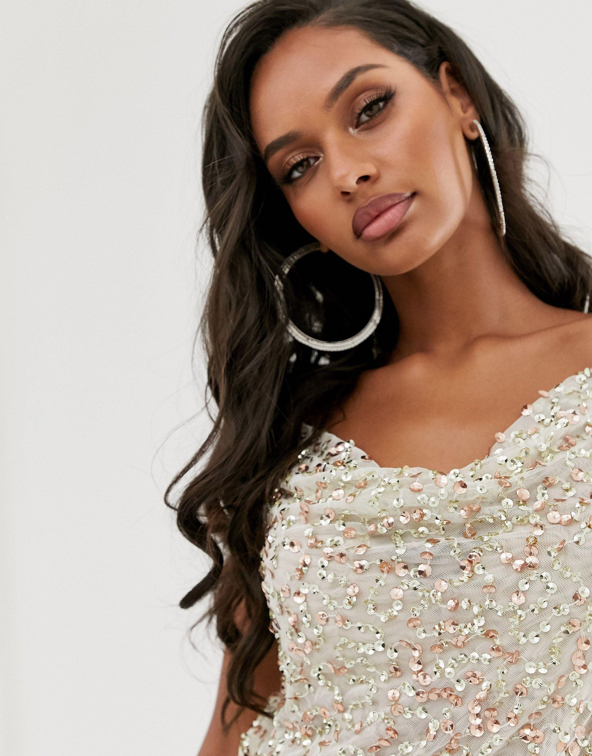 ASOS Synthetic Embellished Sequin Cami Top With Cowl Neck in Gold