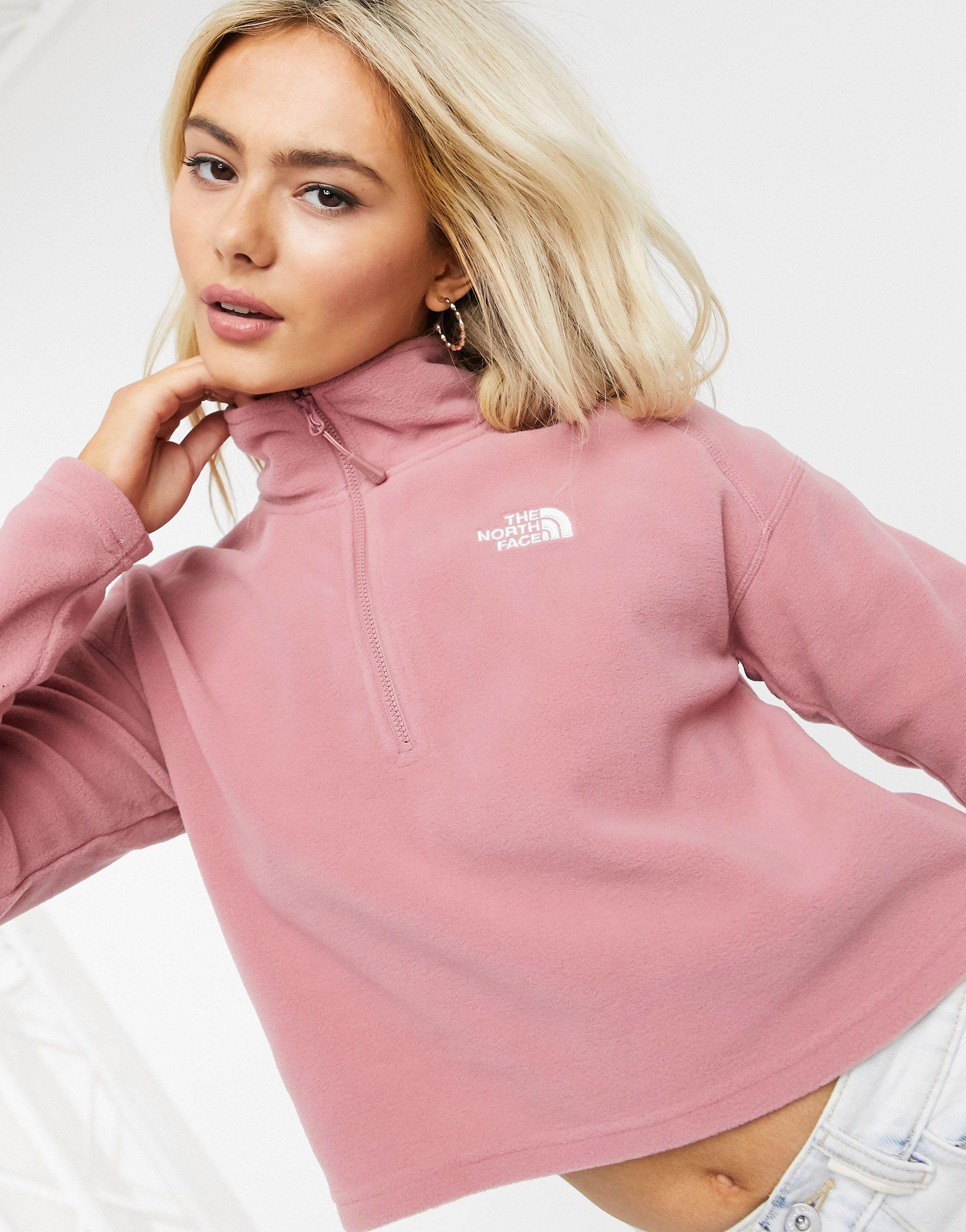 The North Face 100 Glacier 1/4 Zip Cropped Fleece in Pink - Save 20% - Lyst