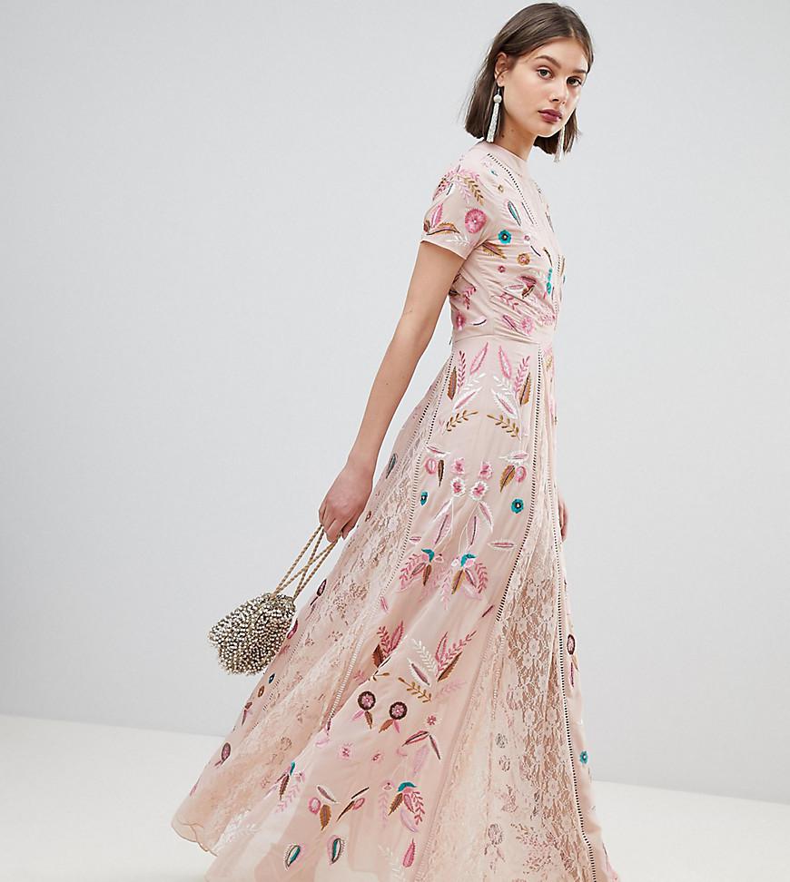 frock and frill embroidered maxi dress
