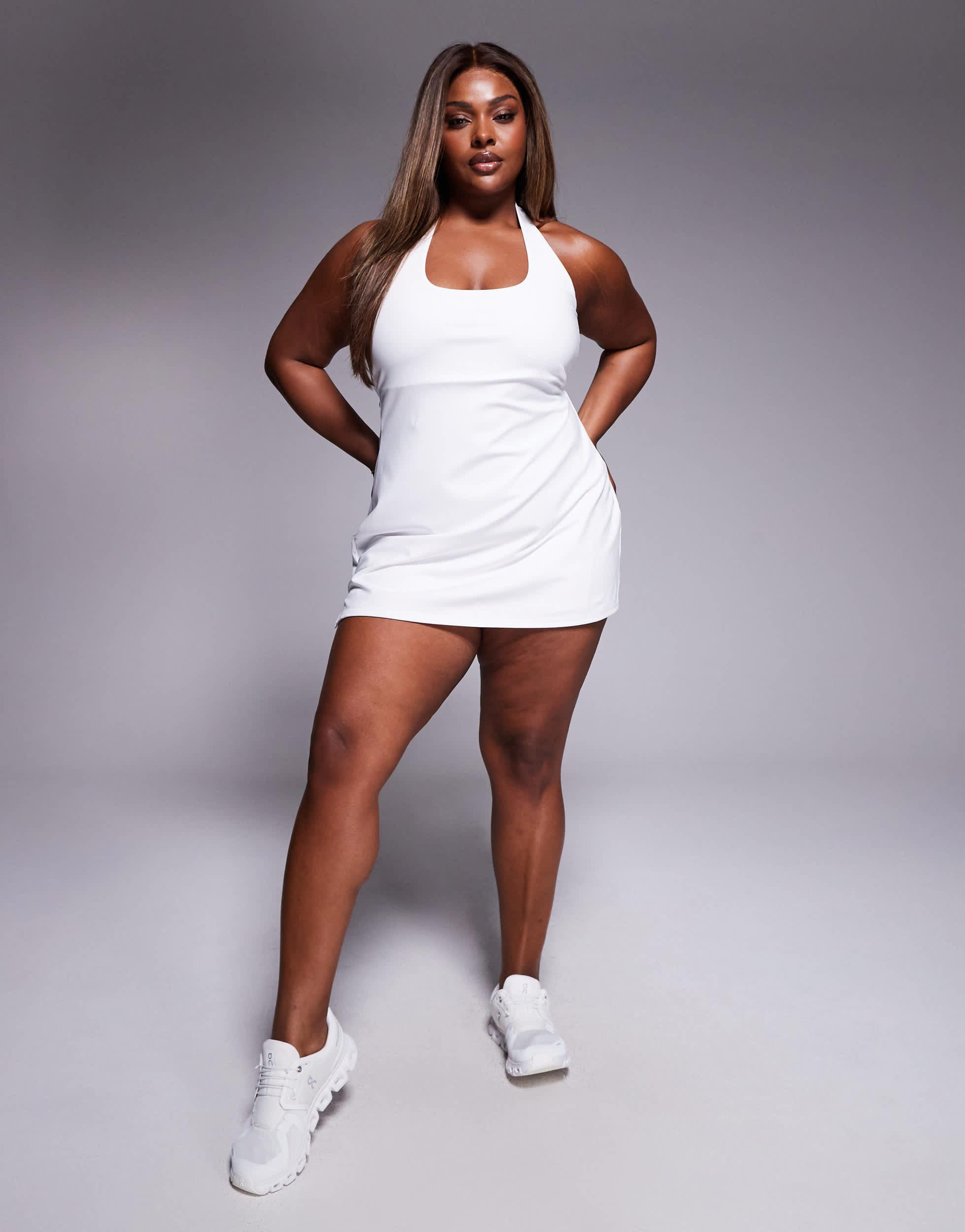 4505 Curve Active Halter Neck Tennis Dress With Under Shorts in White | Lyst