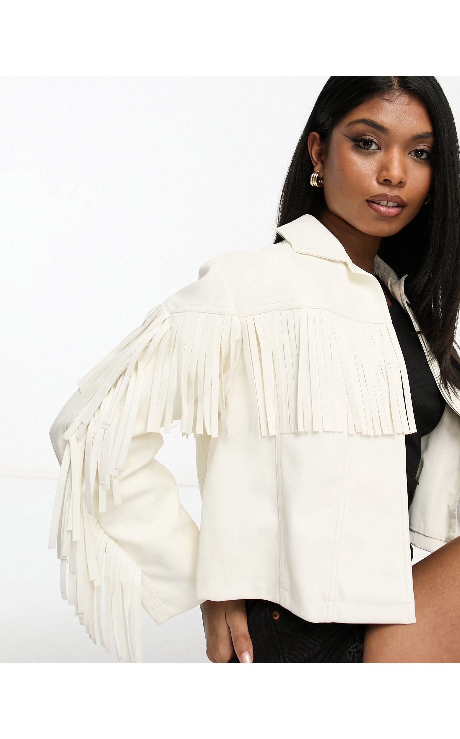 ASOS Fringe Faux Leather Jacket in White Lyst