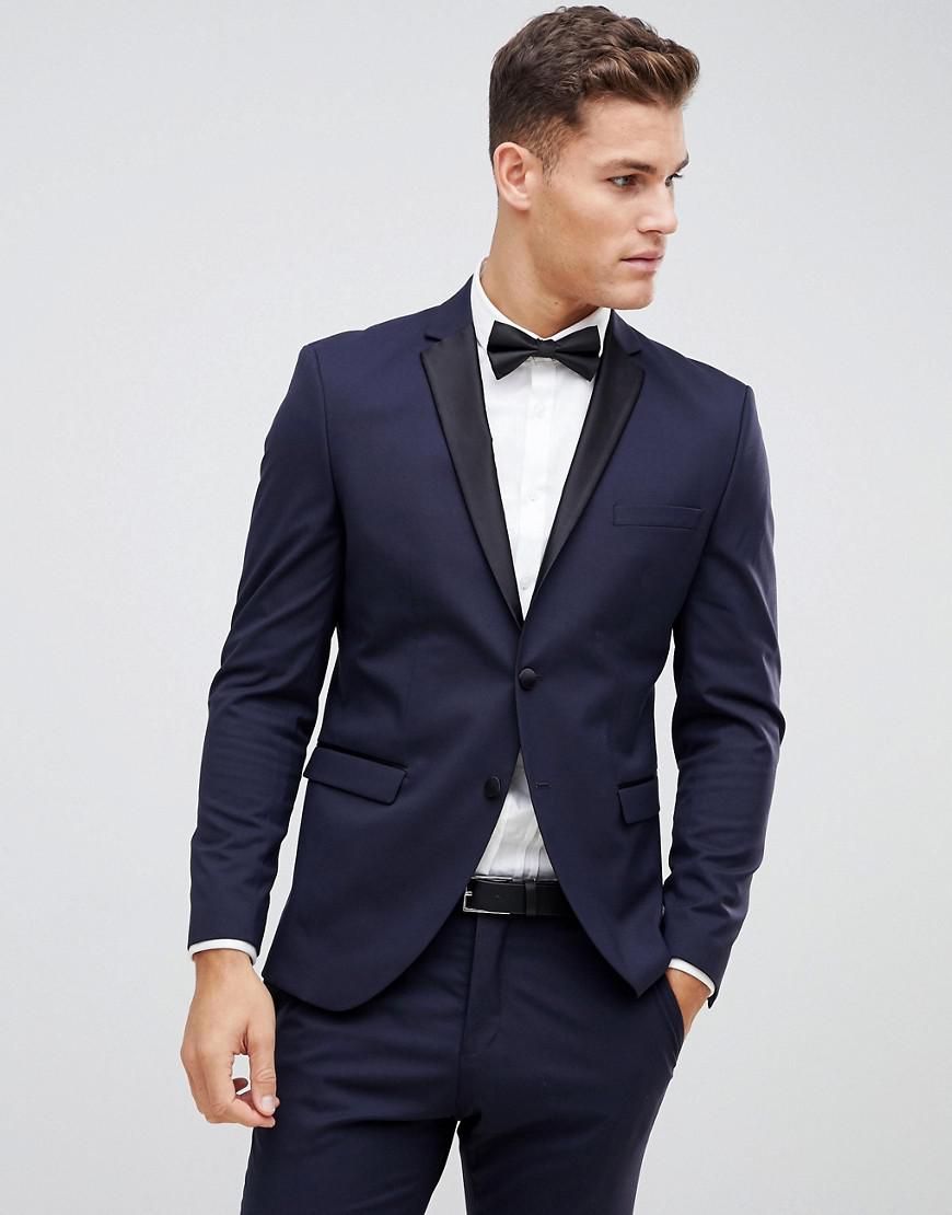 Mens Navy Blue Tuxedo Suits / Buy Navy Blue Slim Fit Tuxedo by Gentwith