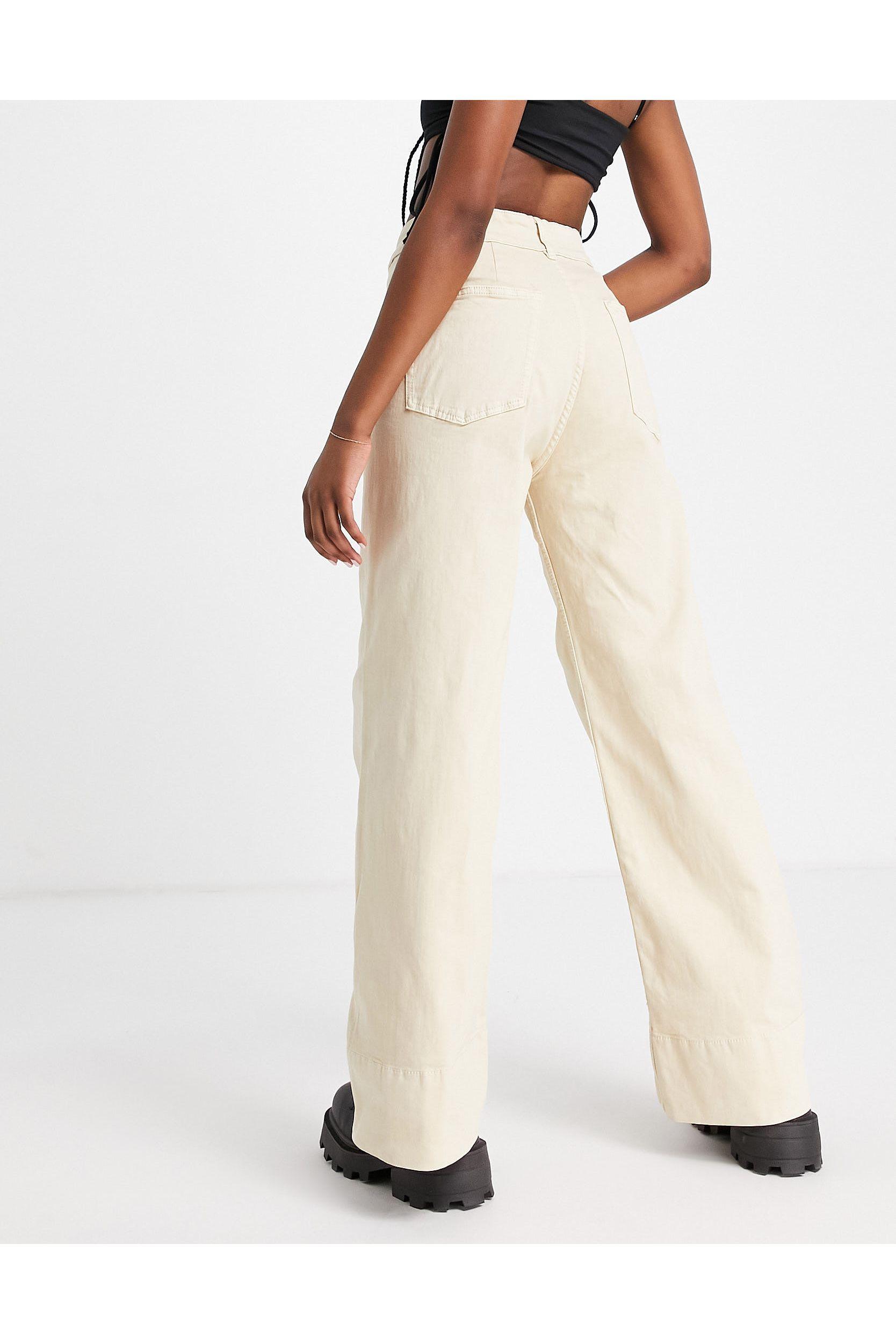Stradivarius Denim Seam Front wide-legged Jean in Natural | Lyst