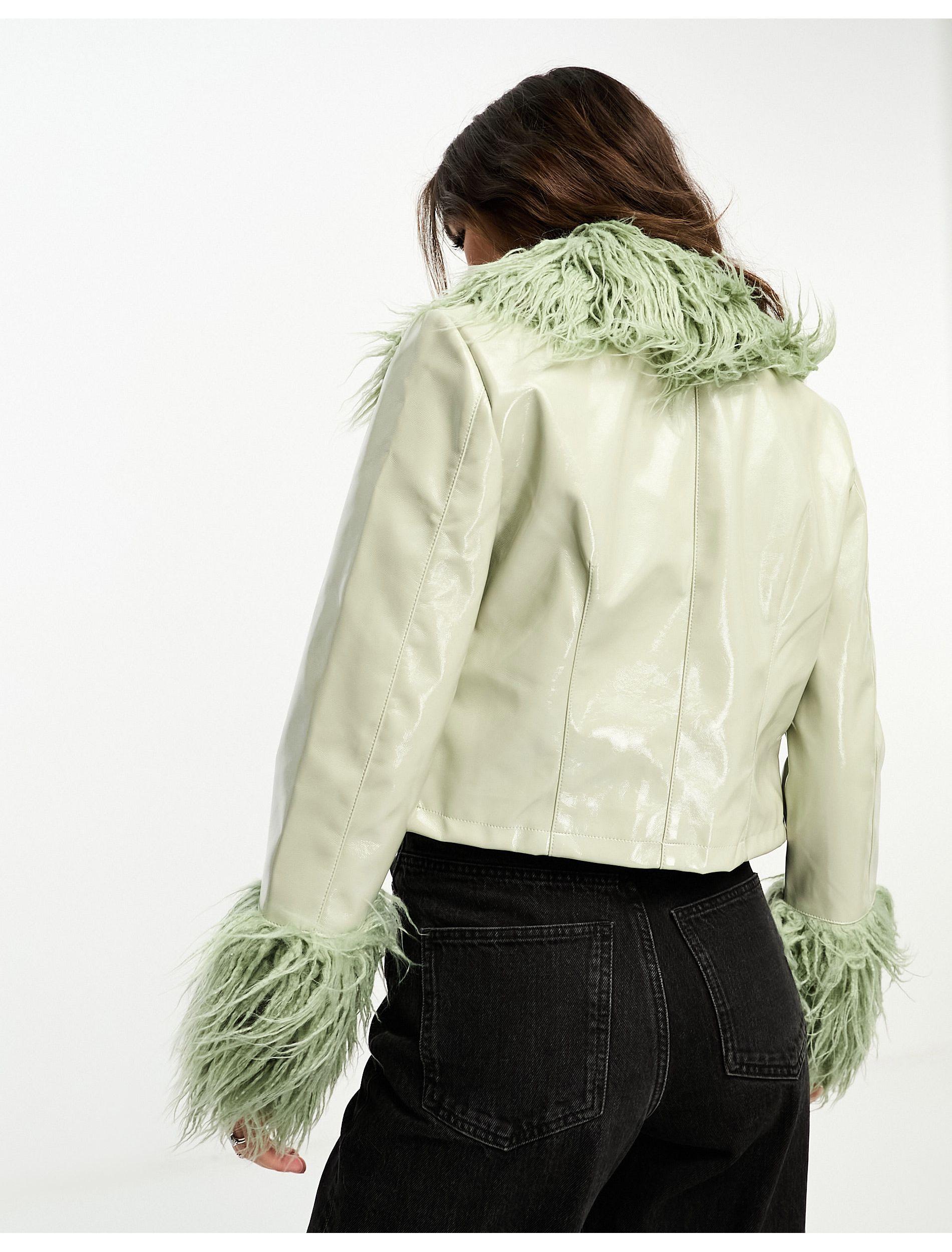 Faux Fur Trim Leather Jacket