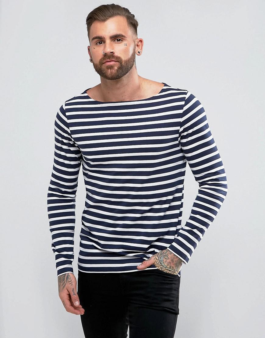 ASOS Long Sleeve Stripe T-shirt With Boat Neck in Blue for Men | Lyst