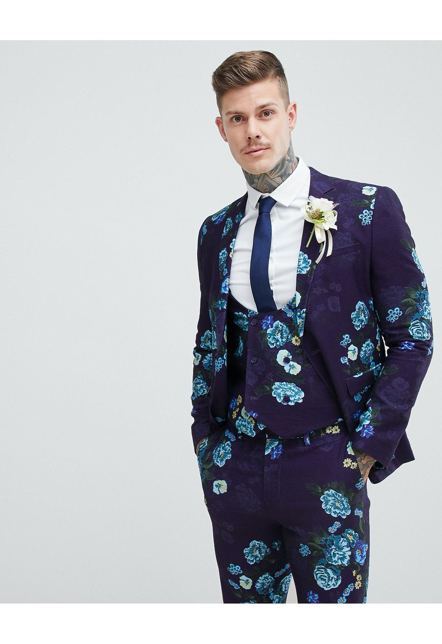 ASOS Linen Wedding Skinny Suit Jacket in Navy (Blue) for ...