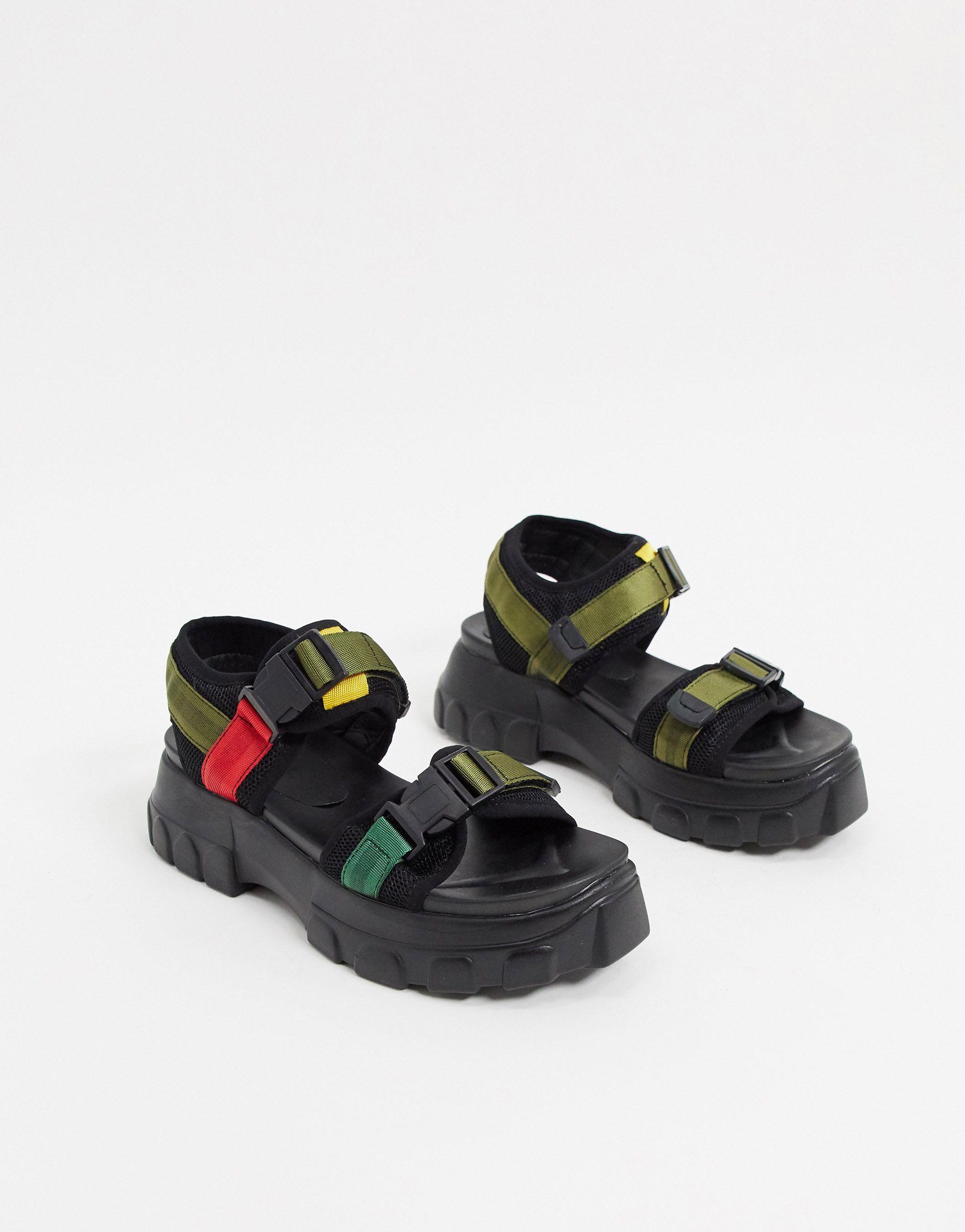 Truffle Collection Sport Strap Chunky Sandals in Black - Lyst