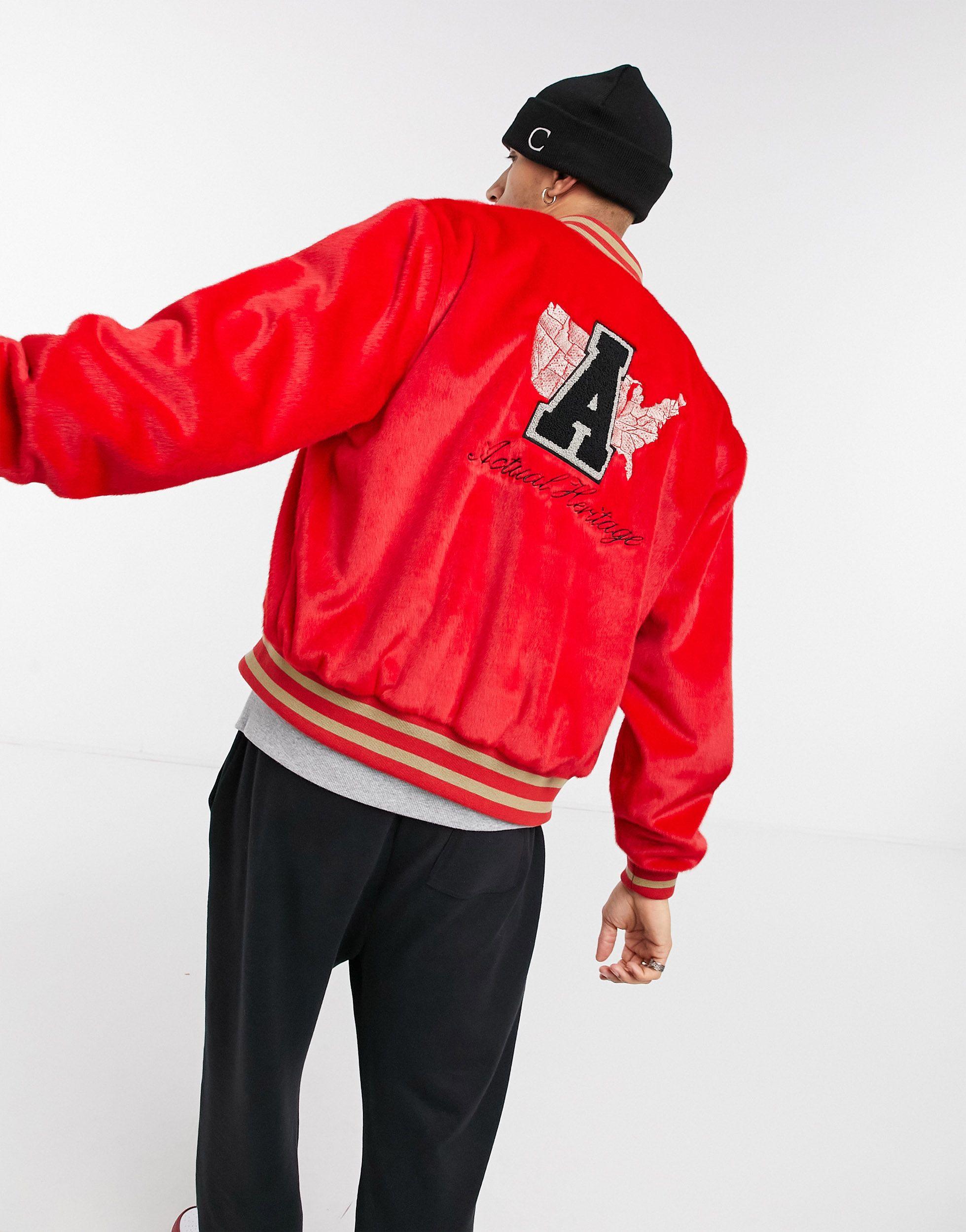 Chaqueta universitaria roja ASOS de Lana de color Rojo para hombre | Lyst