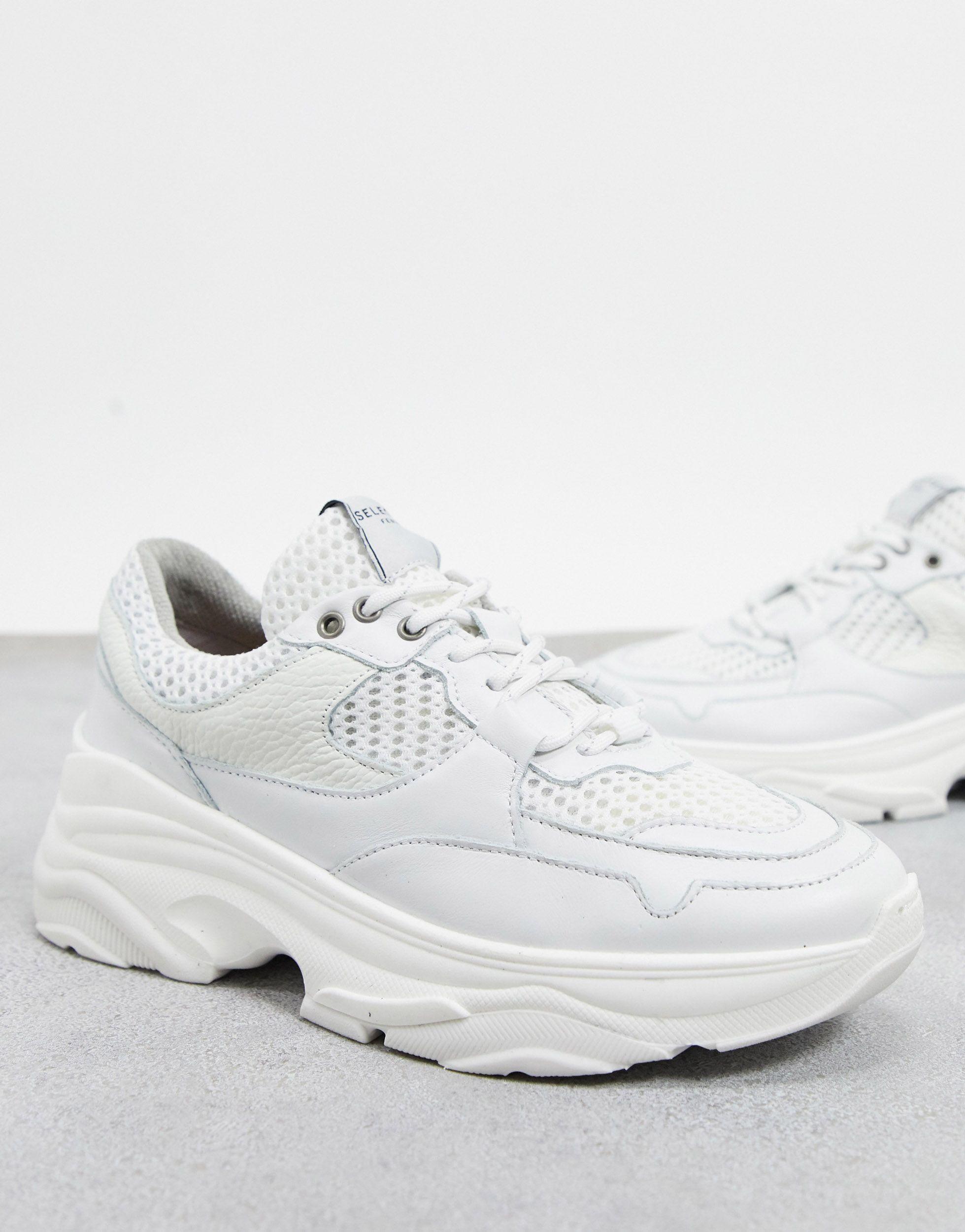 SELECTED Femme Chunky Leather Sneakers With Mesh in White - Lyst