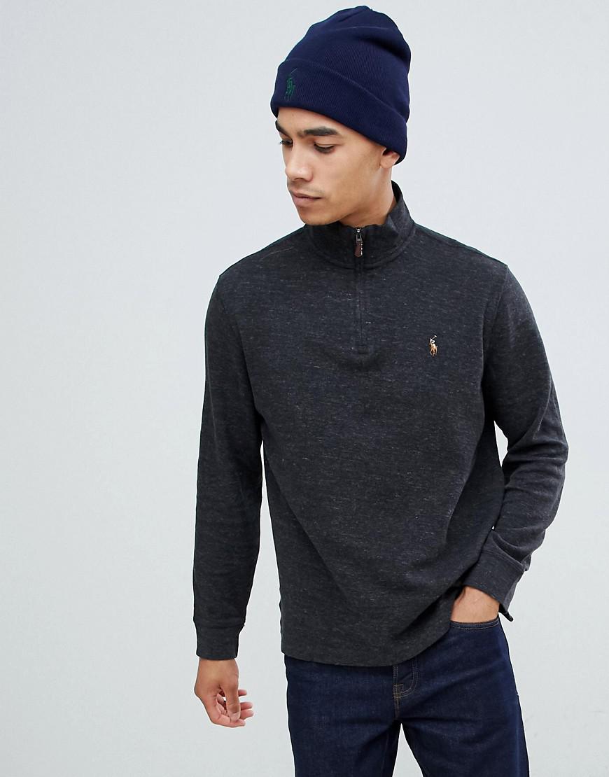 polo ralph lauren half zip knitted jumper in navy with multi player logo