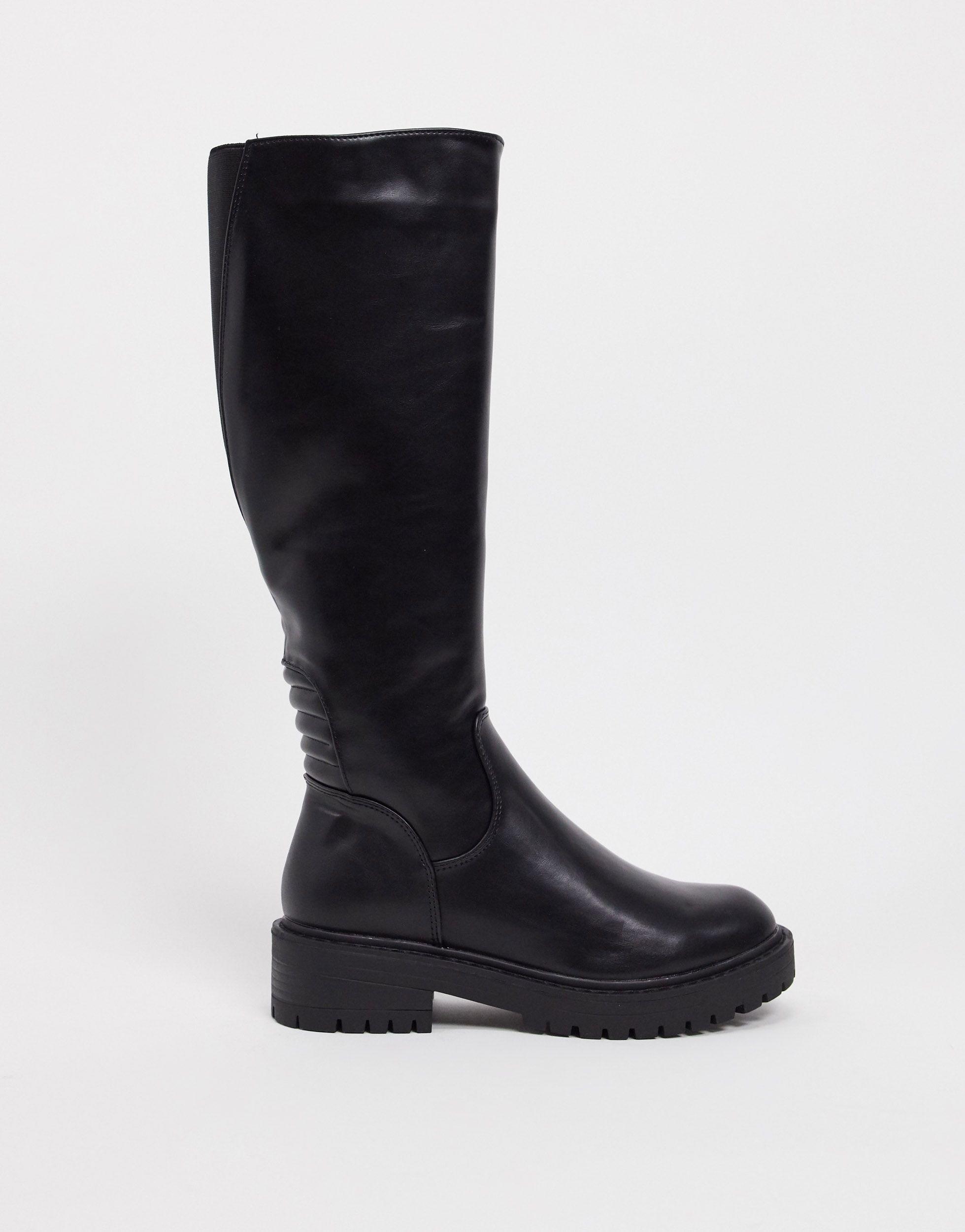 Sale > new look knee high chunky biker boot in black > in stock