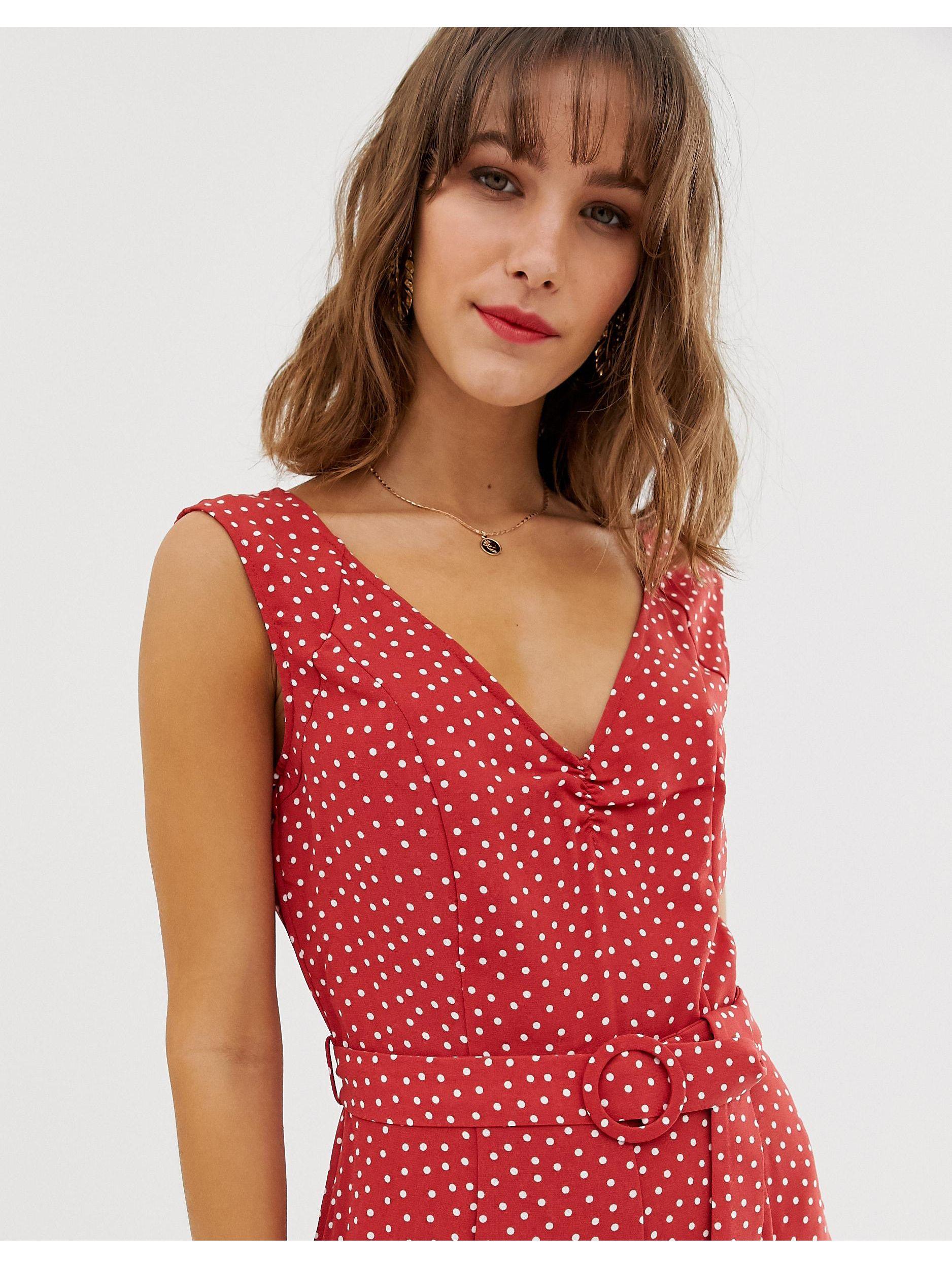 udslettelse Let oase Vero Moda Synthetic Polka Dot Belted Jumpsuit in Red - Lyst