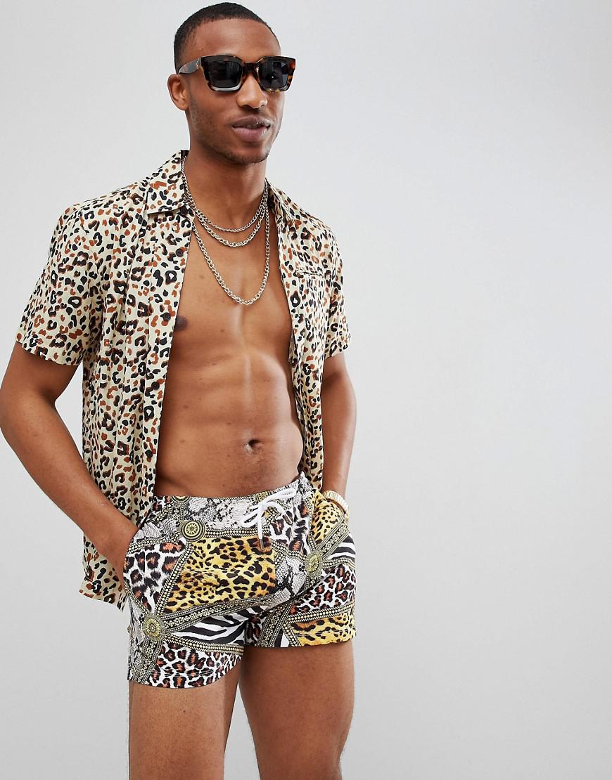 mens leopard print swim shorts
