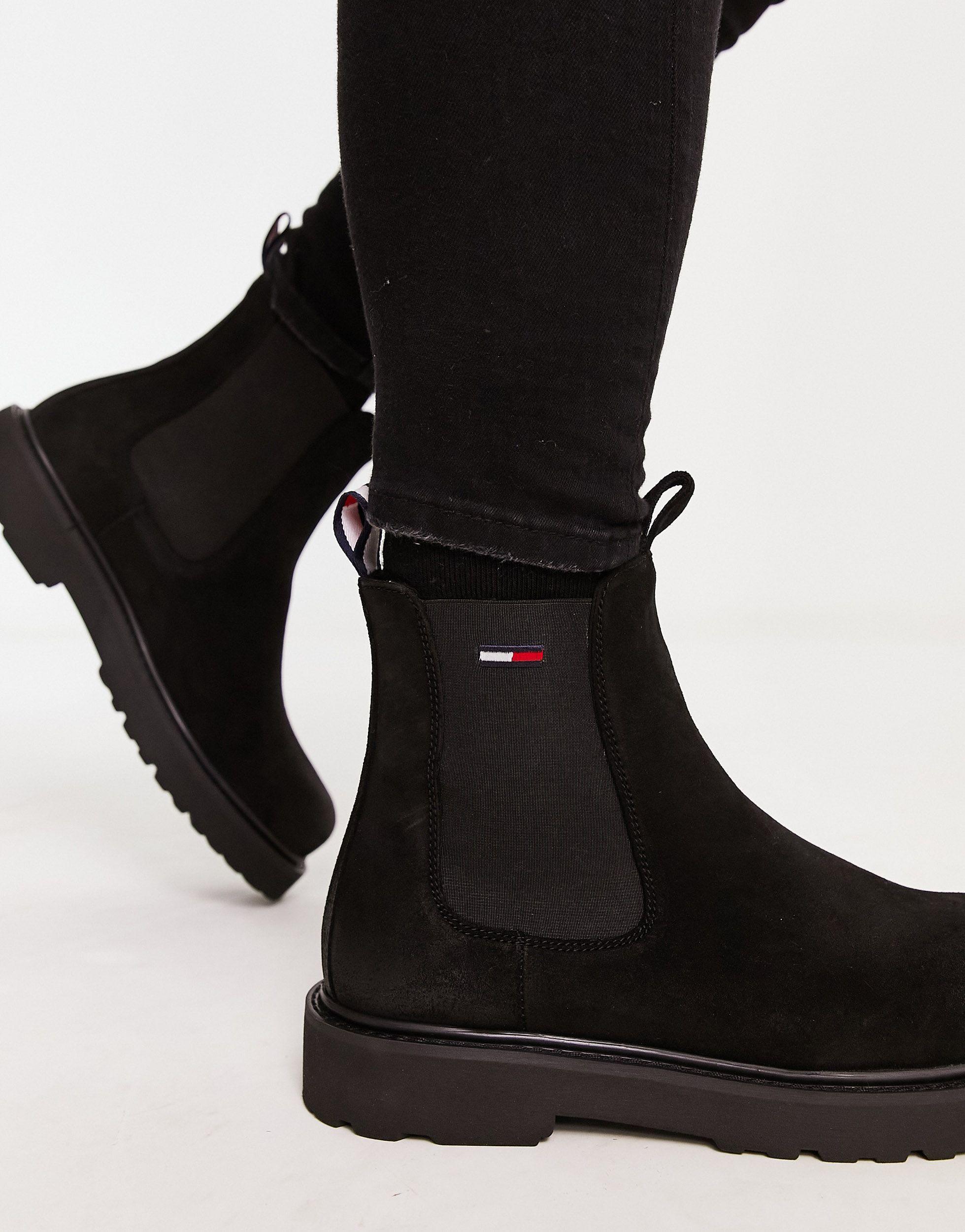 Tommy Hilfiger Suede Chelsea Boot in Black for Men | Lyst