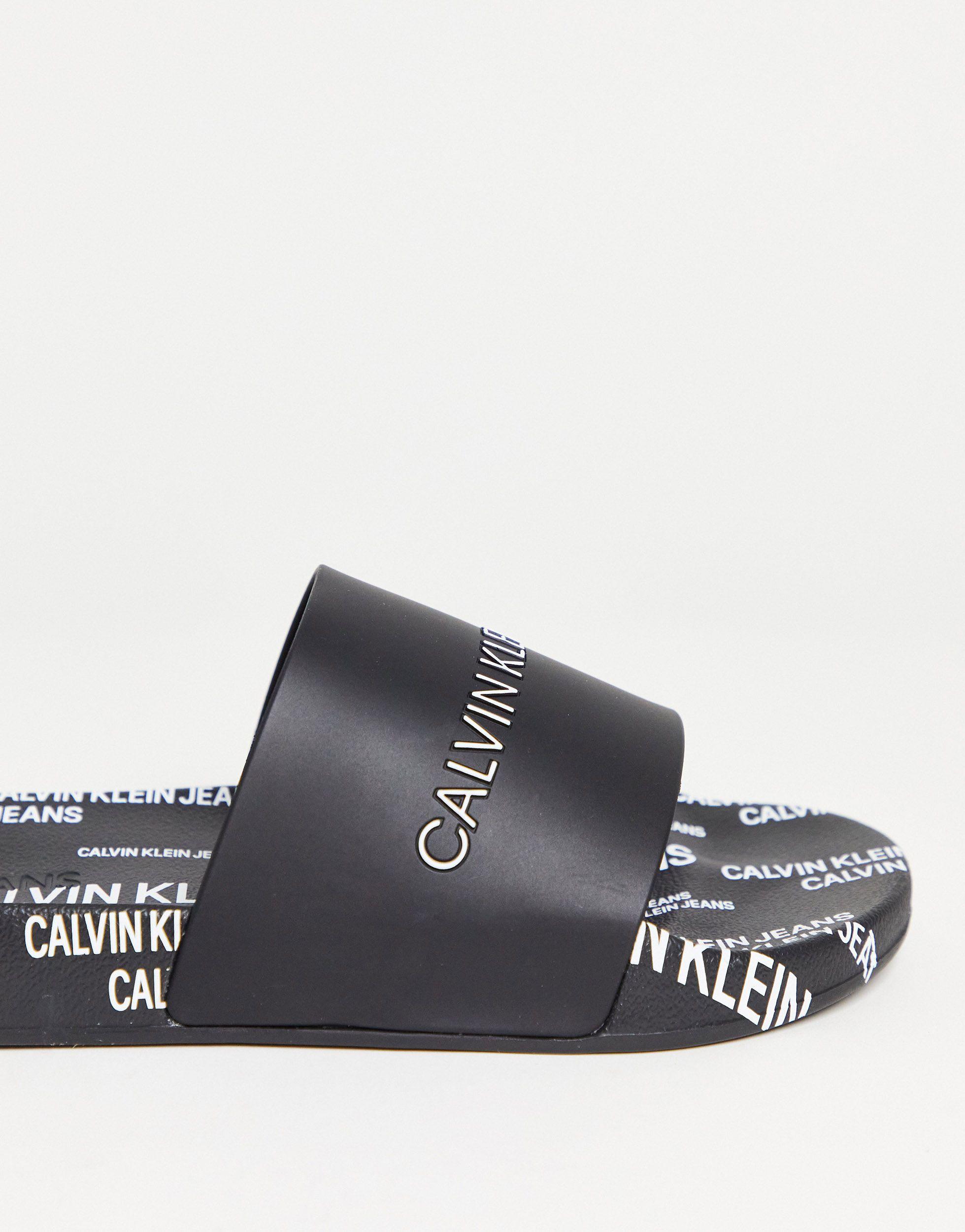 Calvin Klein Logo Sole Sliders in Black for Men | Lyst