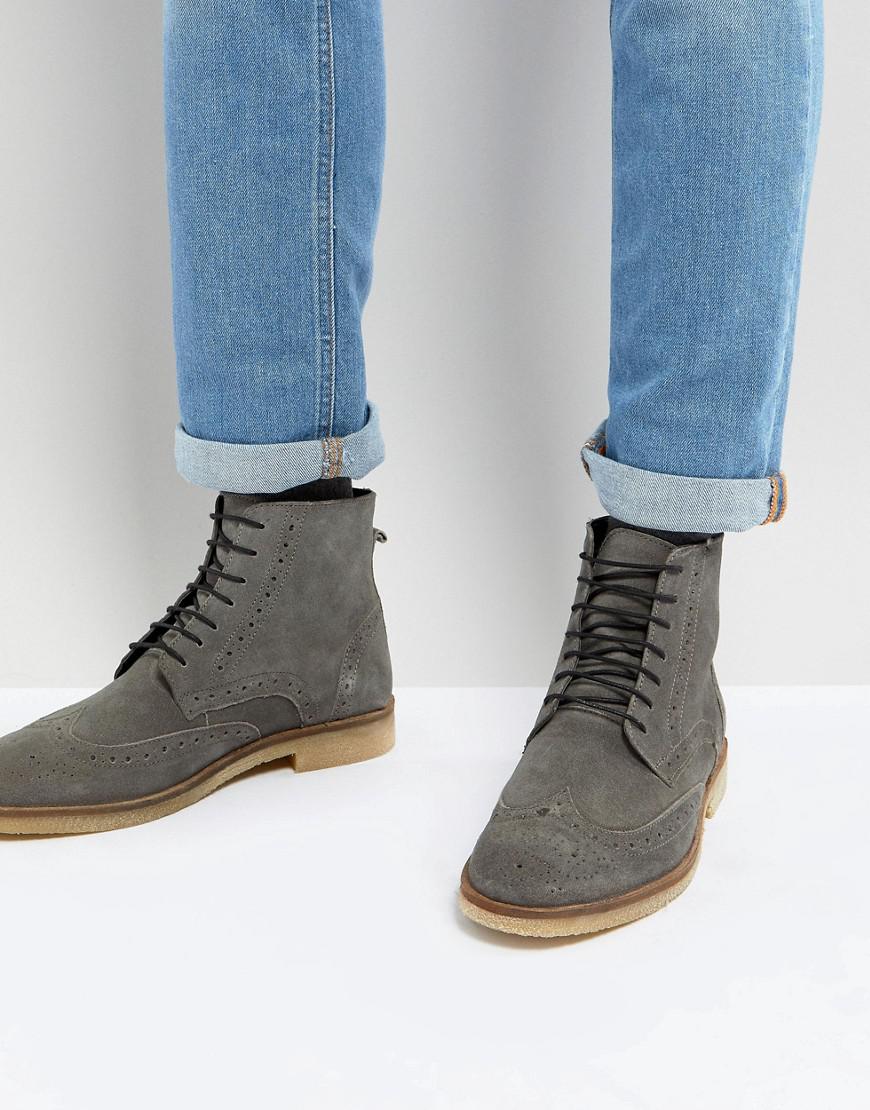 ASOS Asos Brogue Boots In Gray Suede With Natural Sole for Men - Lyst