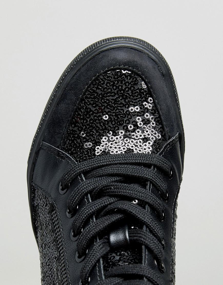 ALDO Leather Kaia Wedge Sequin Trainer in Black - Lyst