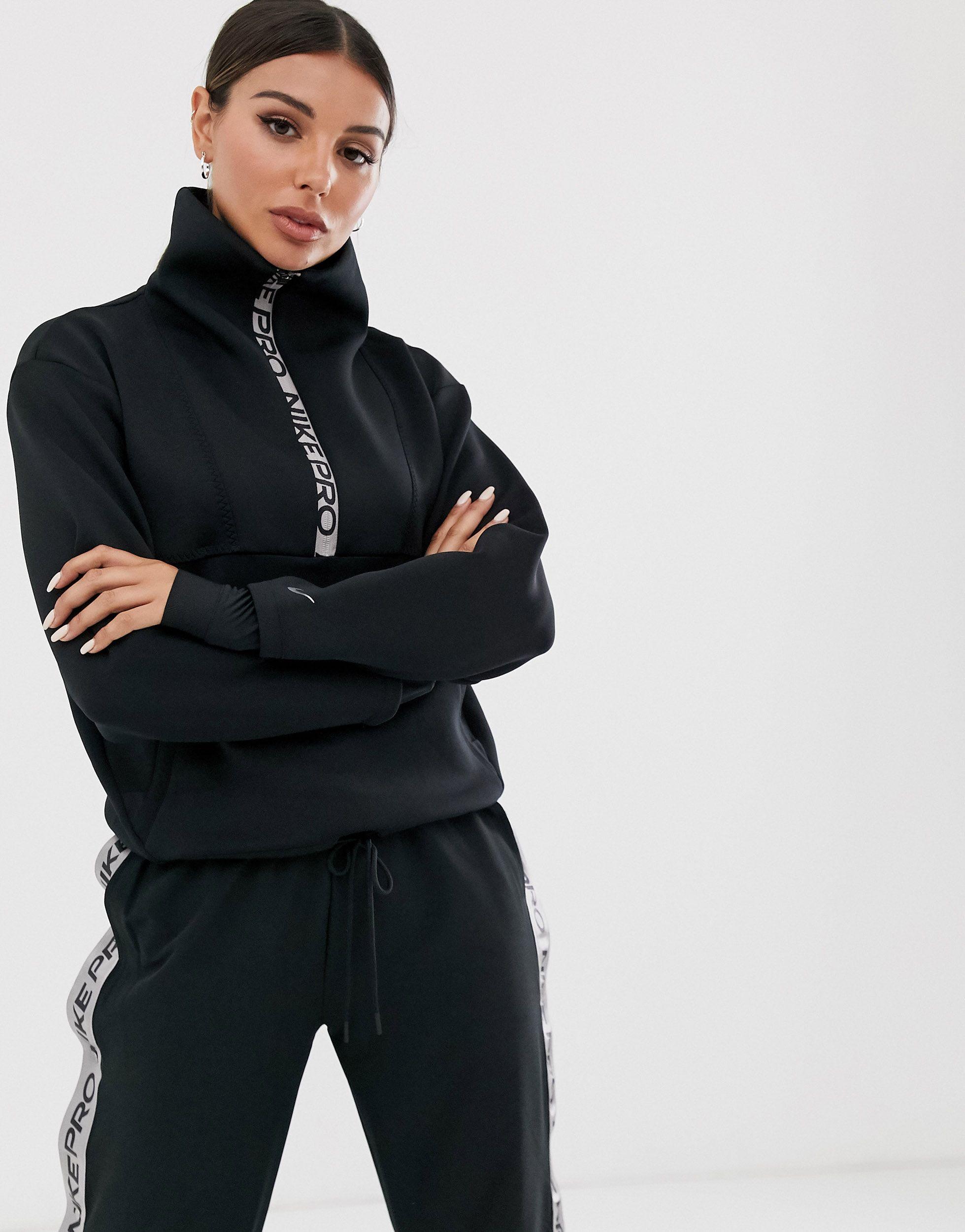 Nike Synthetic Nike Pro Training Half Zip Sweatshirt in Black | Lyst