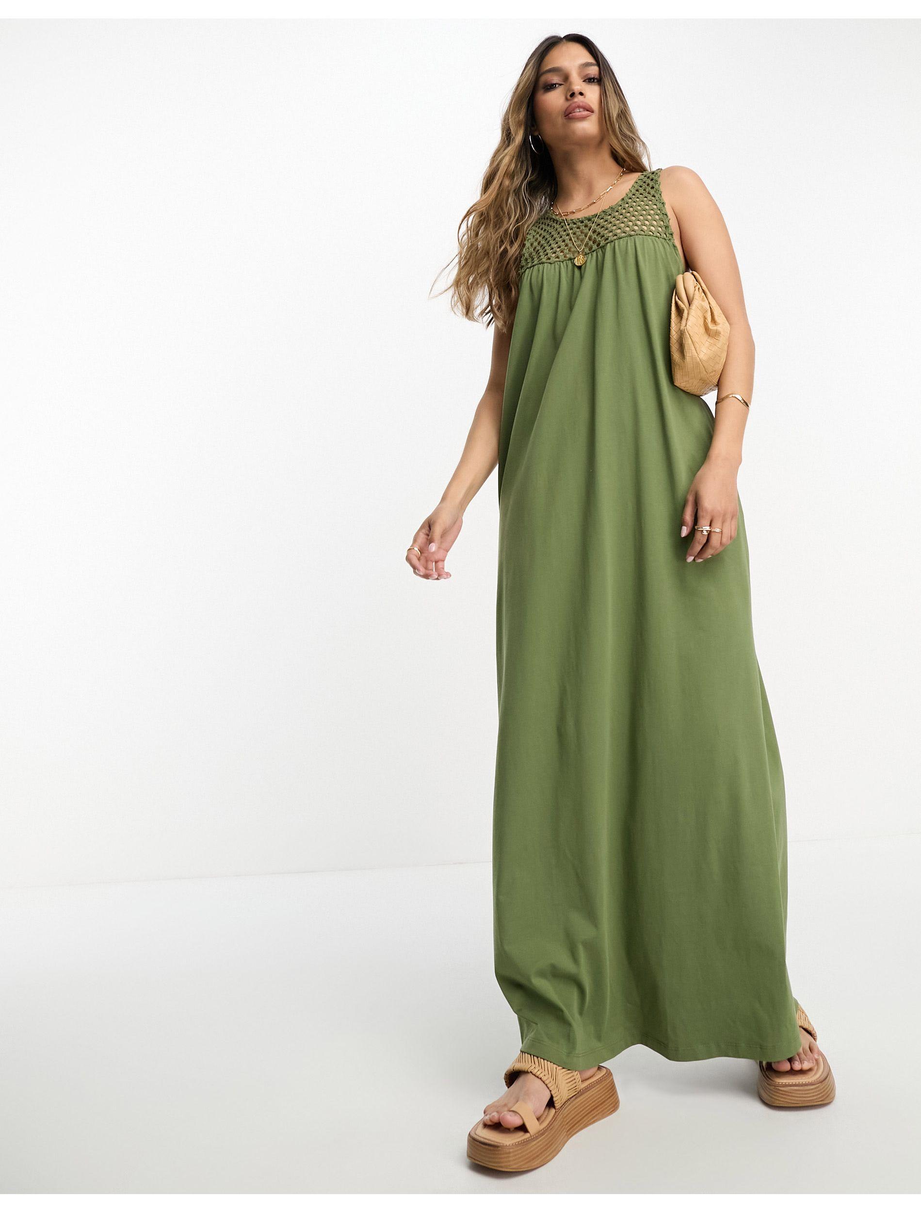 ASOS Sleeveless Crochet High Neck Maxi Dress in Green | Lyst