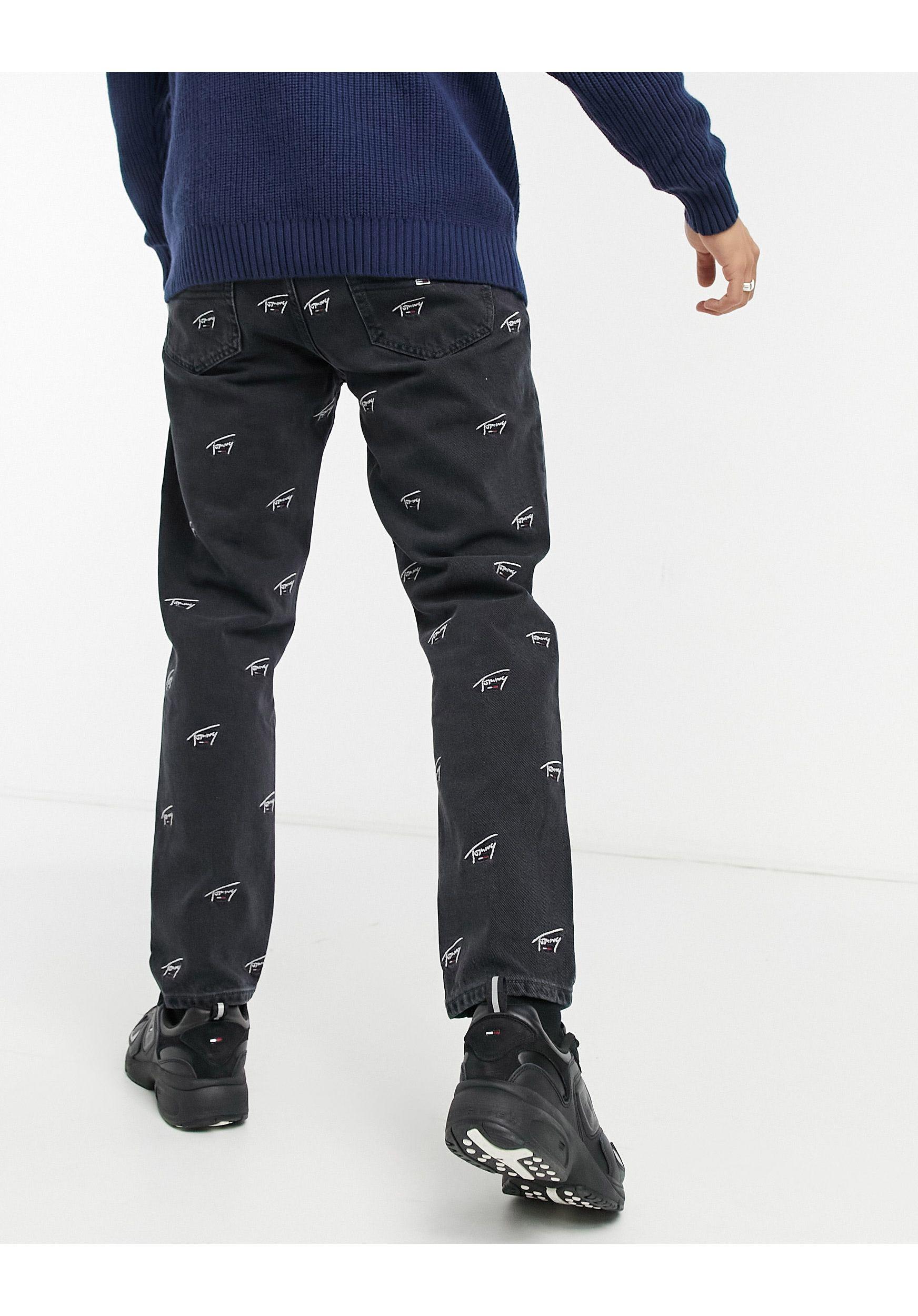 Tommy Hilfiger Dad Straight Fit All Over Logo Jean in Black for Men | Lyst