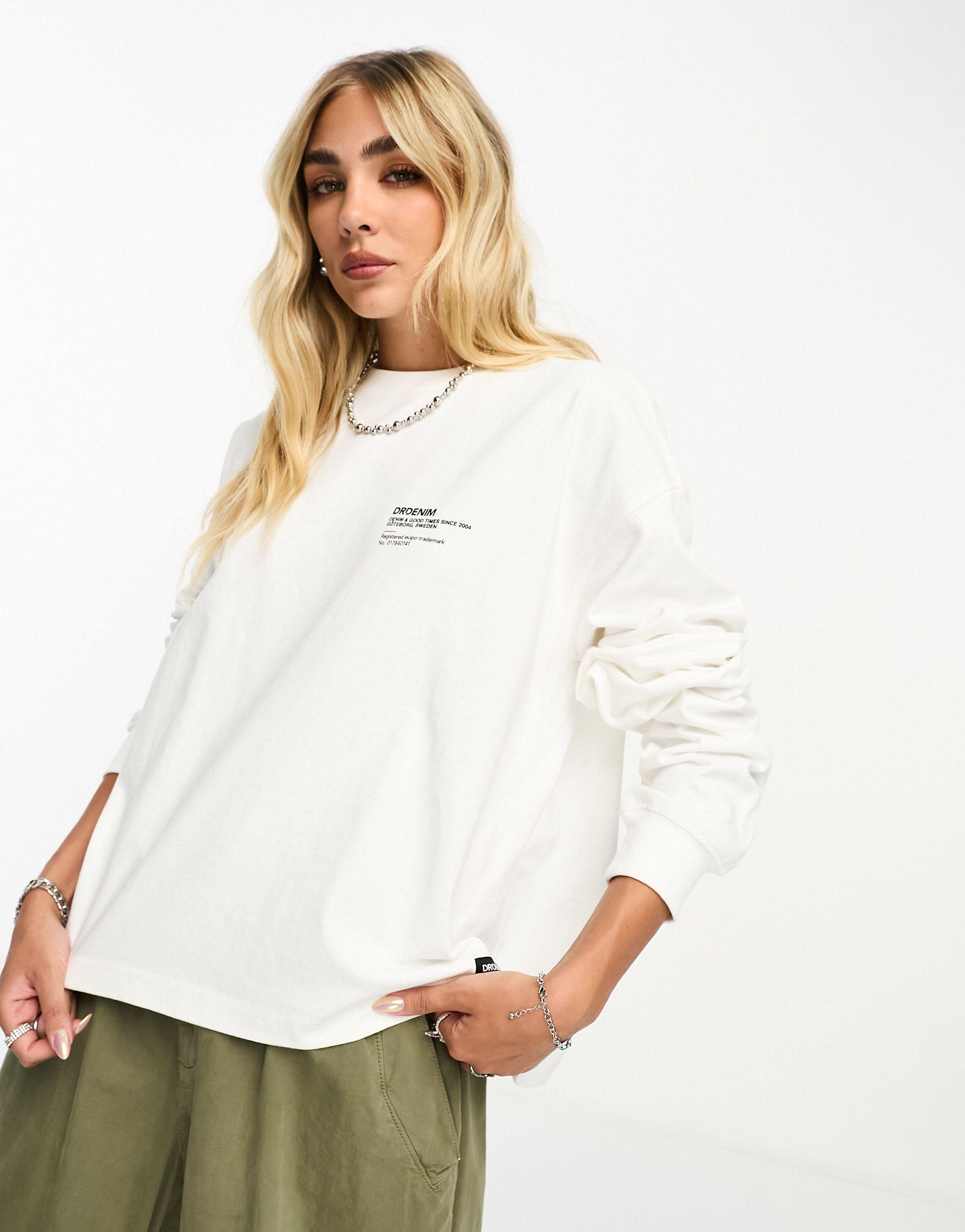 Dr. Denim Long Sleeve Oversized T-shirt With Back Graphic in White | Lyst UK