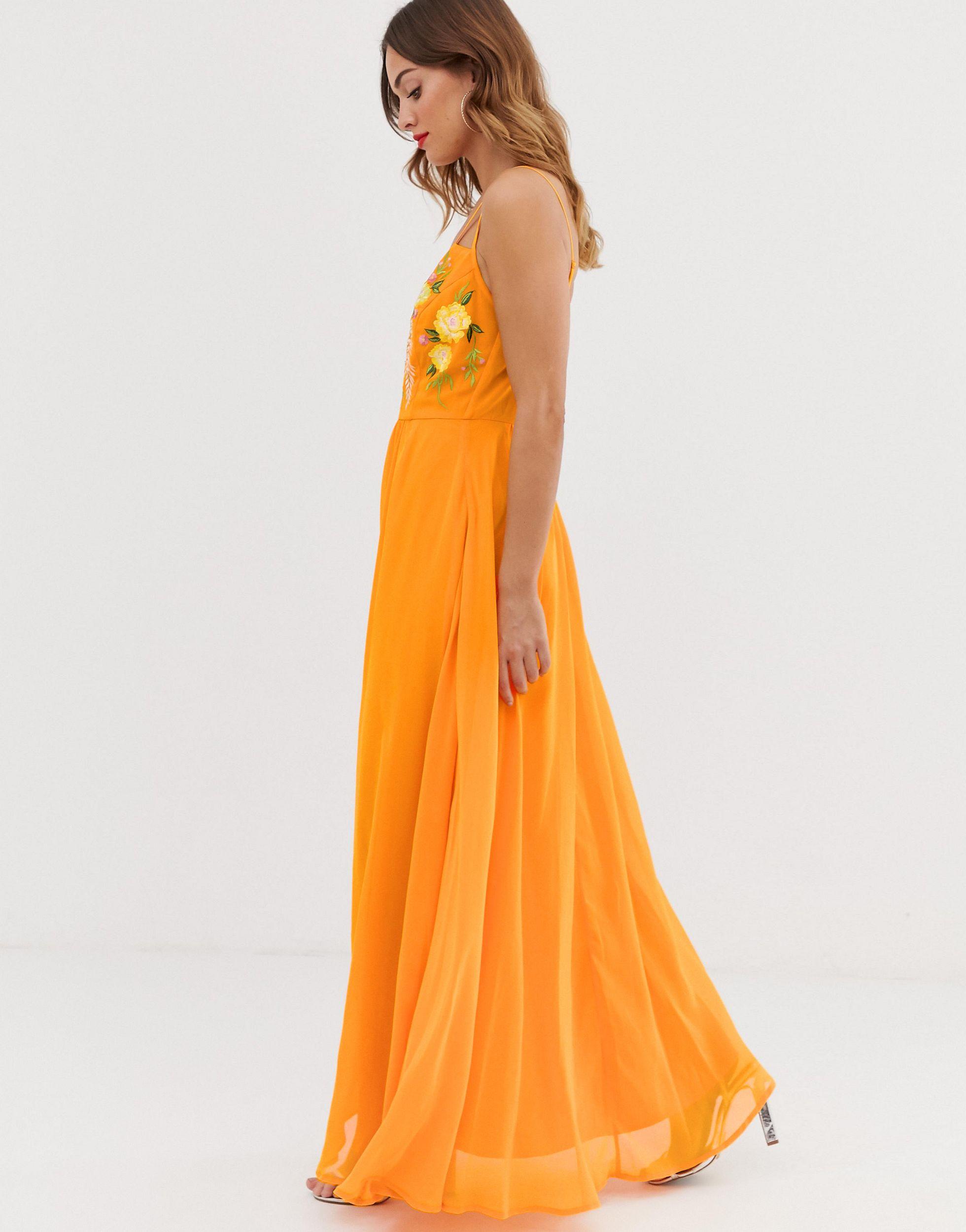 ASOS Maxi Dress With Cami Straps And Cut Out Detail With Embroidery in  Orange | Lyst