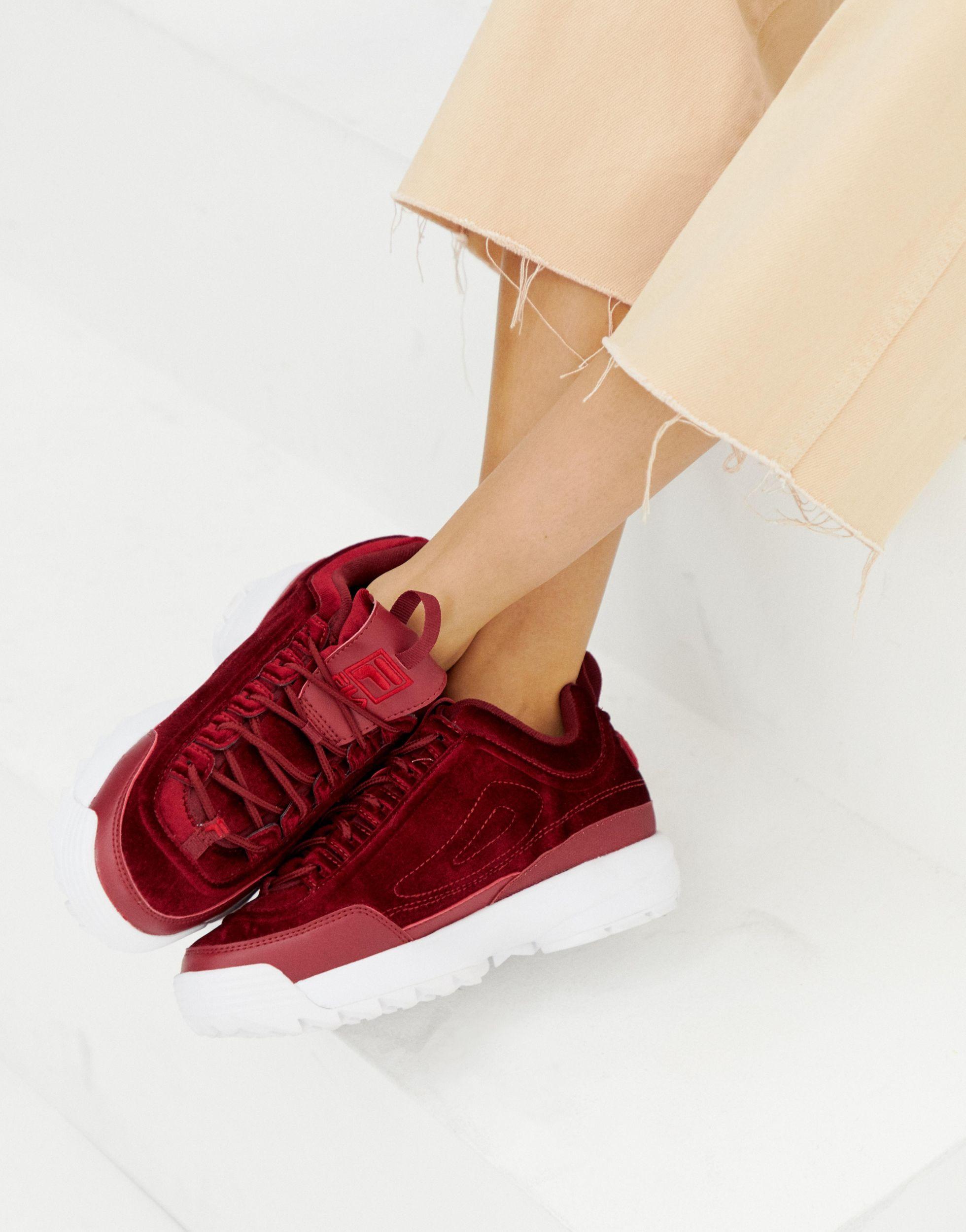 Fila Leather Burgundy Disruptor Ii Premium Velour Trainers in Red | Lyst