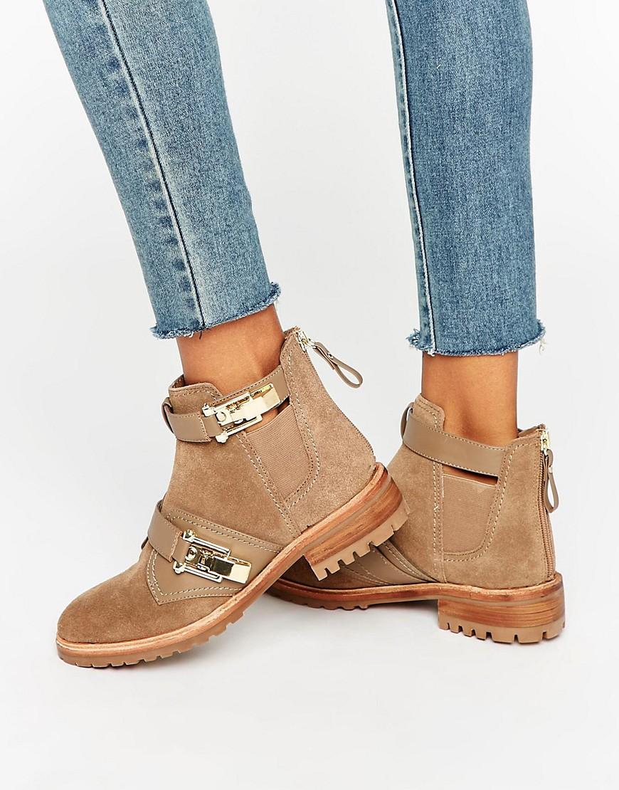 Lyst Aldo Buckle Detail Flat Chelsea Boots in Brown