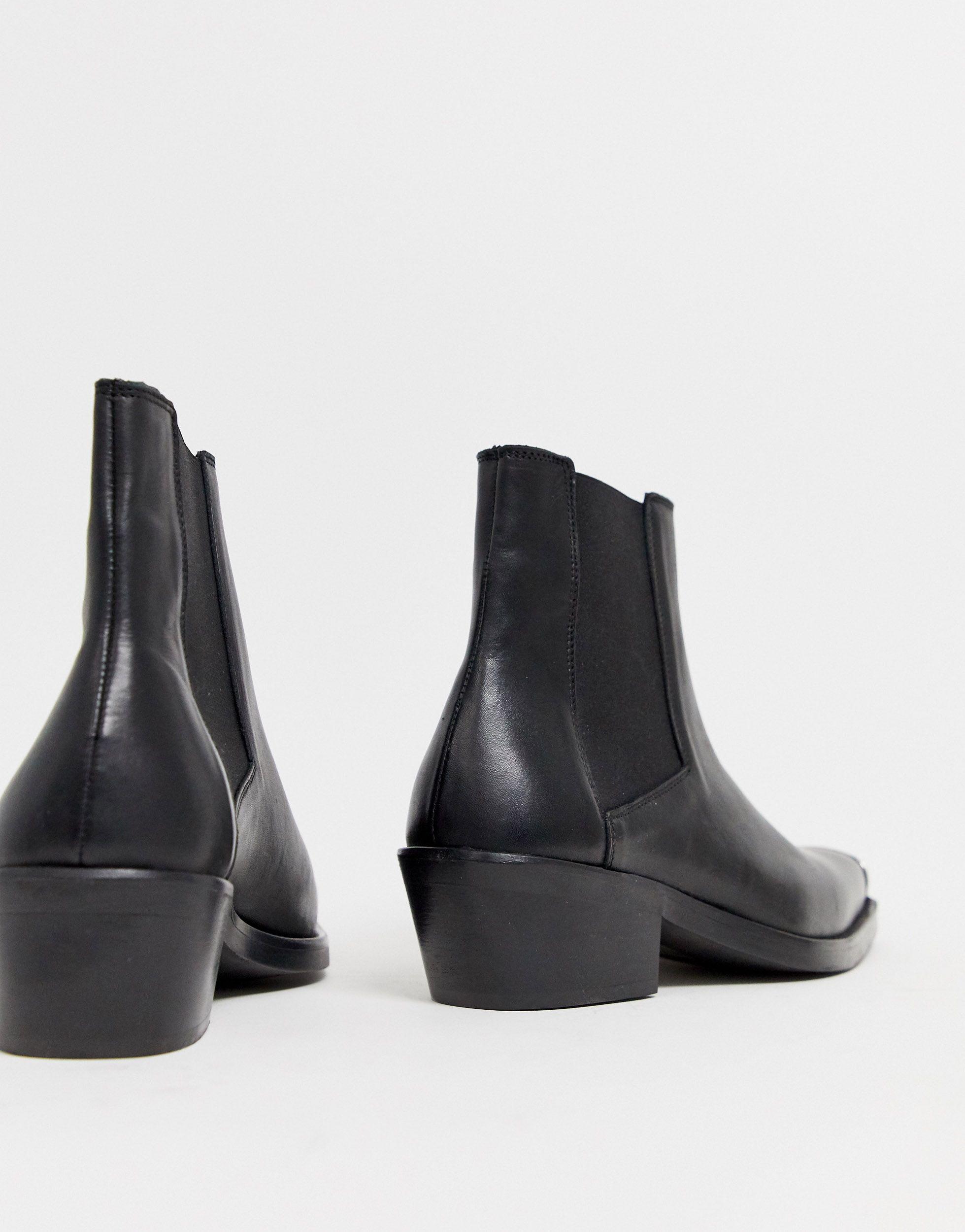 ASOS Leather Cuban Heel Western Chelsea Boots in Black for Men Lyst